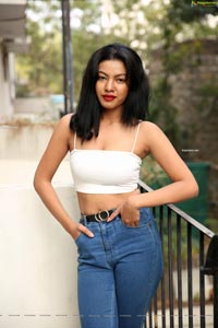 Kavita Mahatho in White Spaghetti Strap Crop Top and Jeans