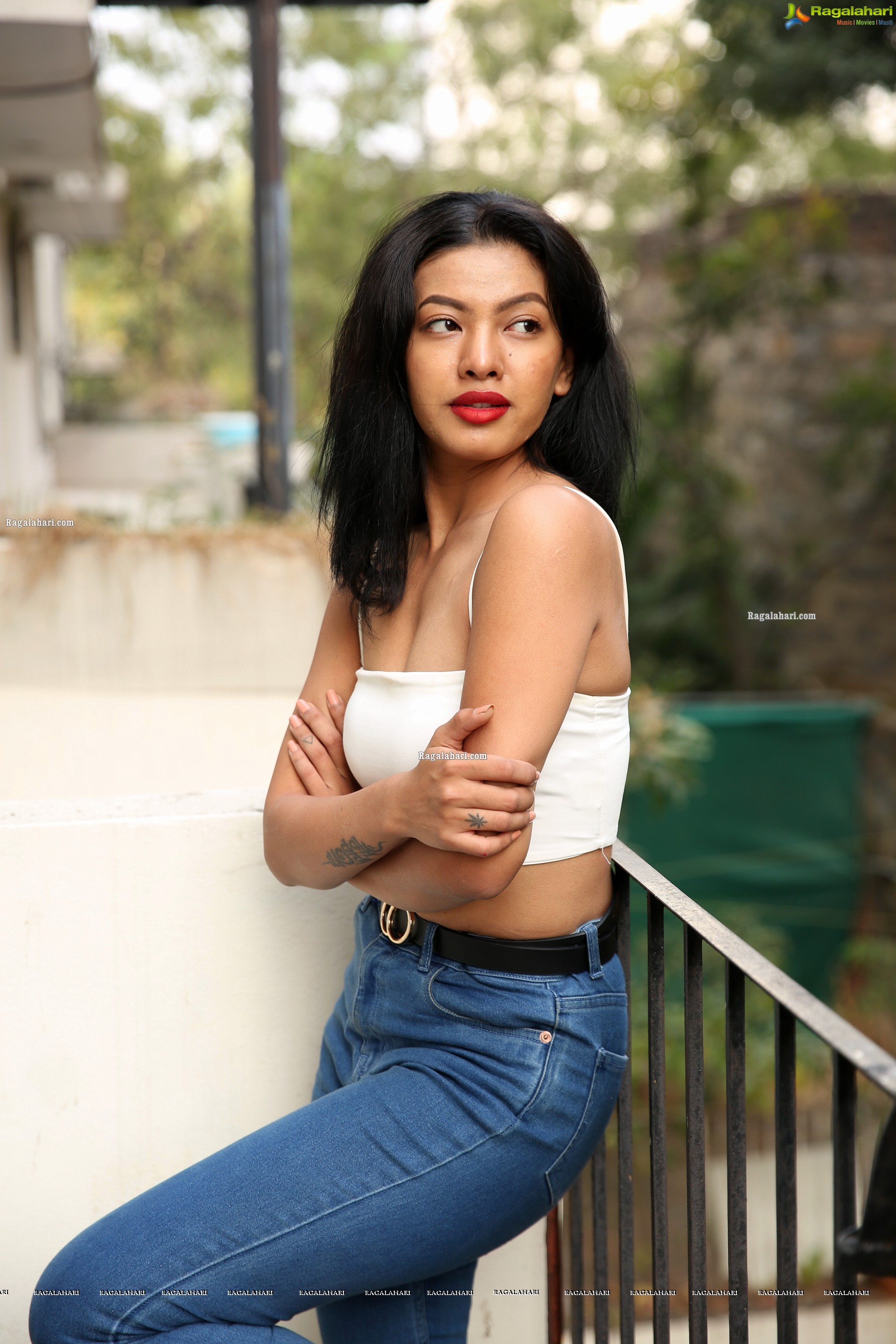 Kavita Mahatho in White Spaghetti Strap Crop Top and Jeans, HD Photo Gallery