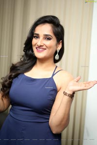 Madhu Krishnan in Navy Blue Spaghetti Strap Dress