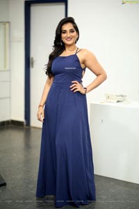 Madhu Krishnan in Navy Blue Spaghetti Strap Dress