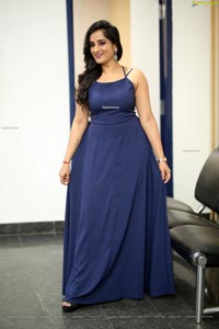 Madhu Krishnan in Navy Blue Spaghetti Strap Dress