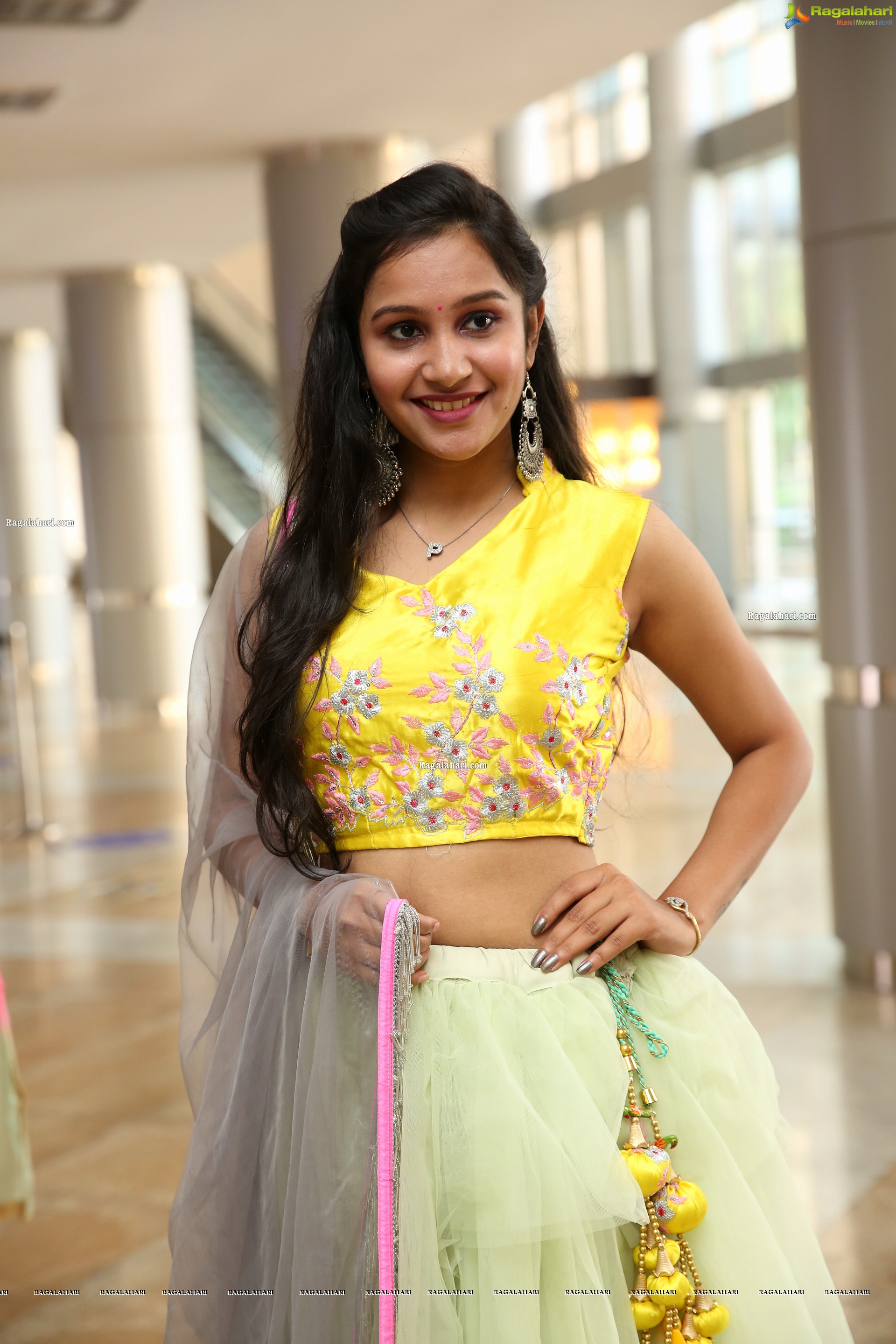 Priyancee Agarwal in Pastel Green Ruffle Lehenga and Yellow Crop Top, HD Photo Gallery