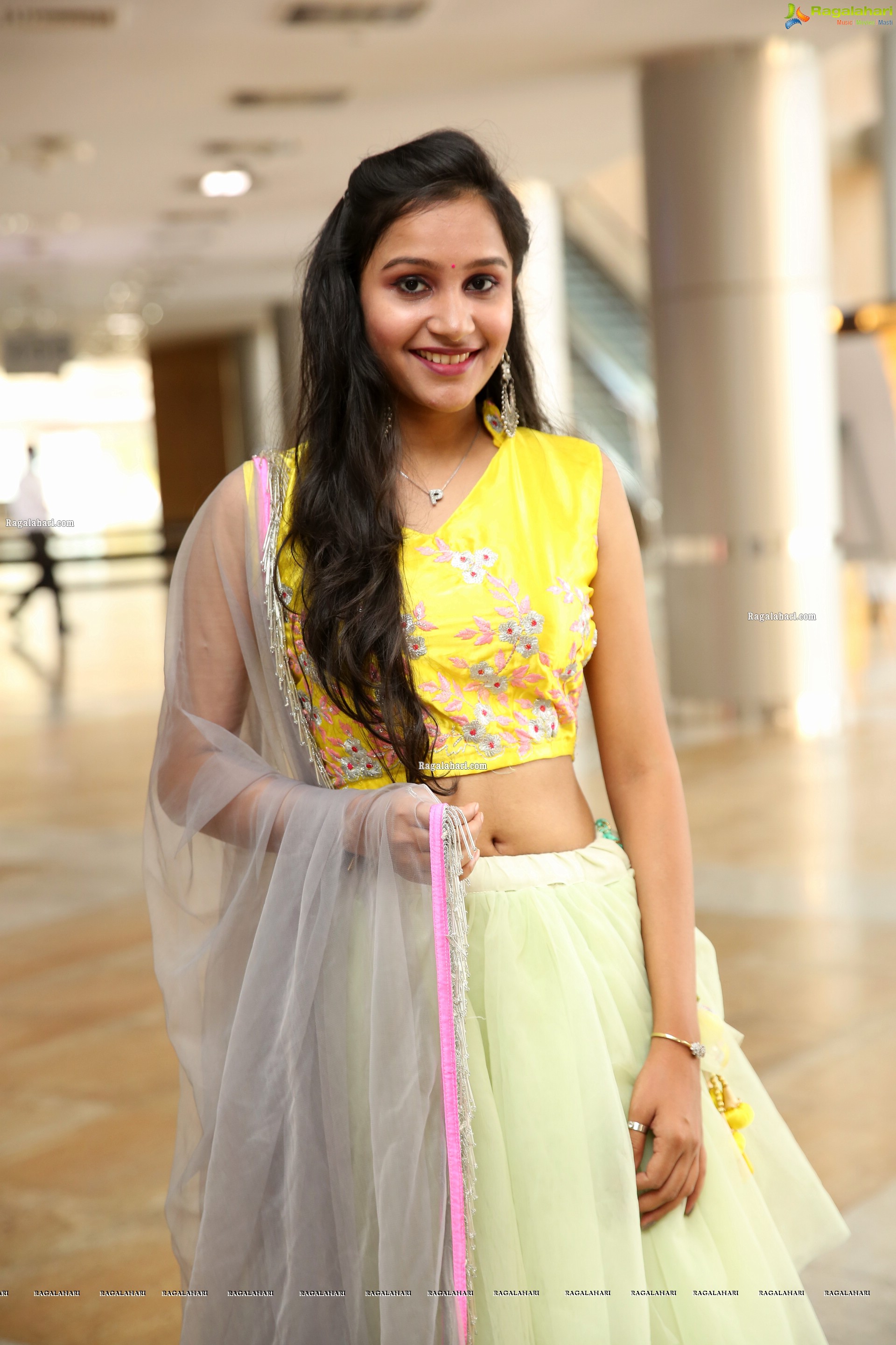 Priyancee Agarwal in Pastel Green Ruffle Lehenga and Yellow Crop Top, HD Photo Gallery