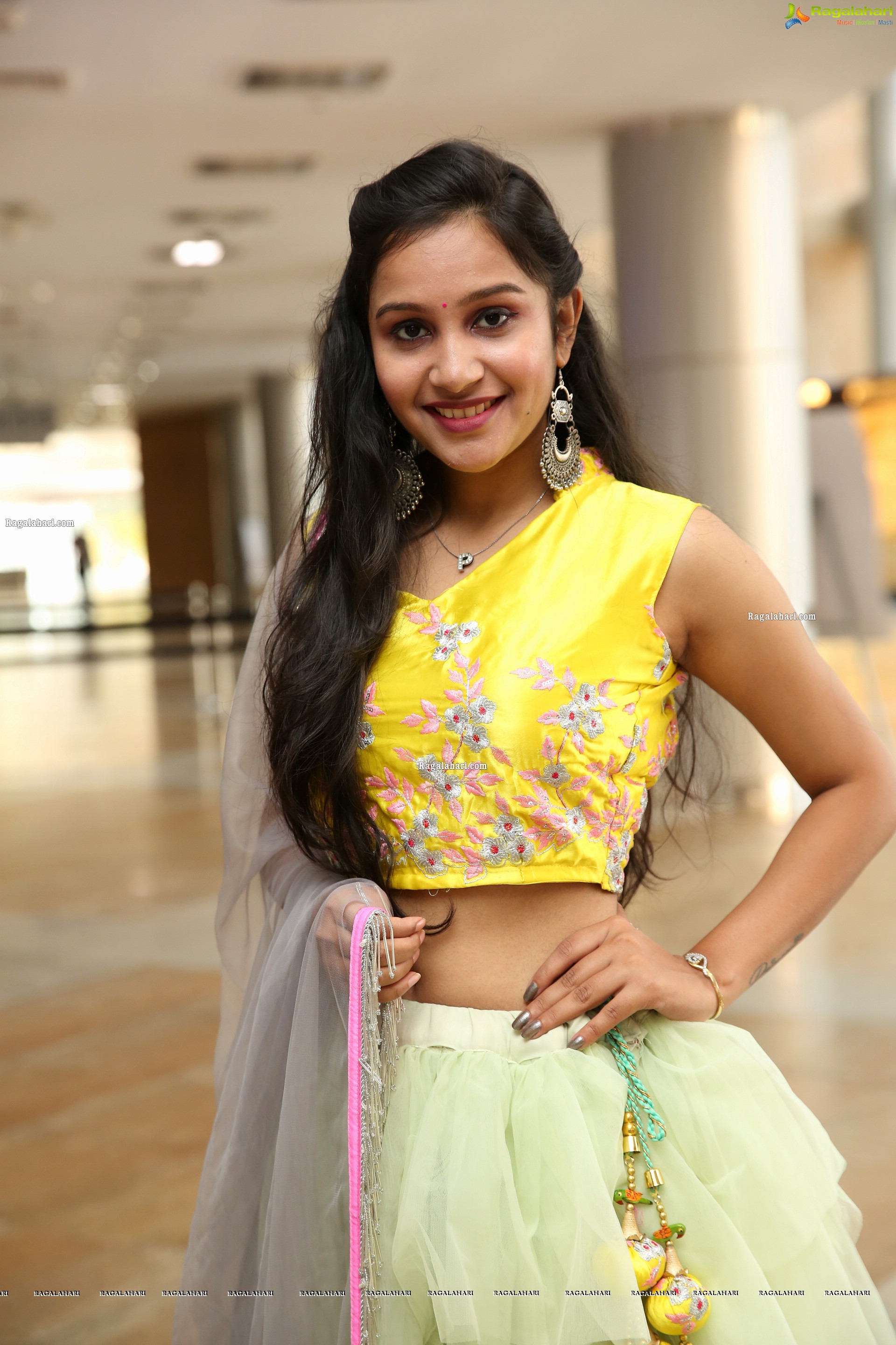 Priyancee Agarwal in Pastel Green Ruffle Lehenga and Yellow Crop Top, HD Photo Gallery