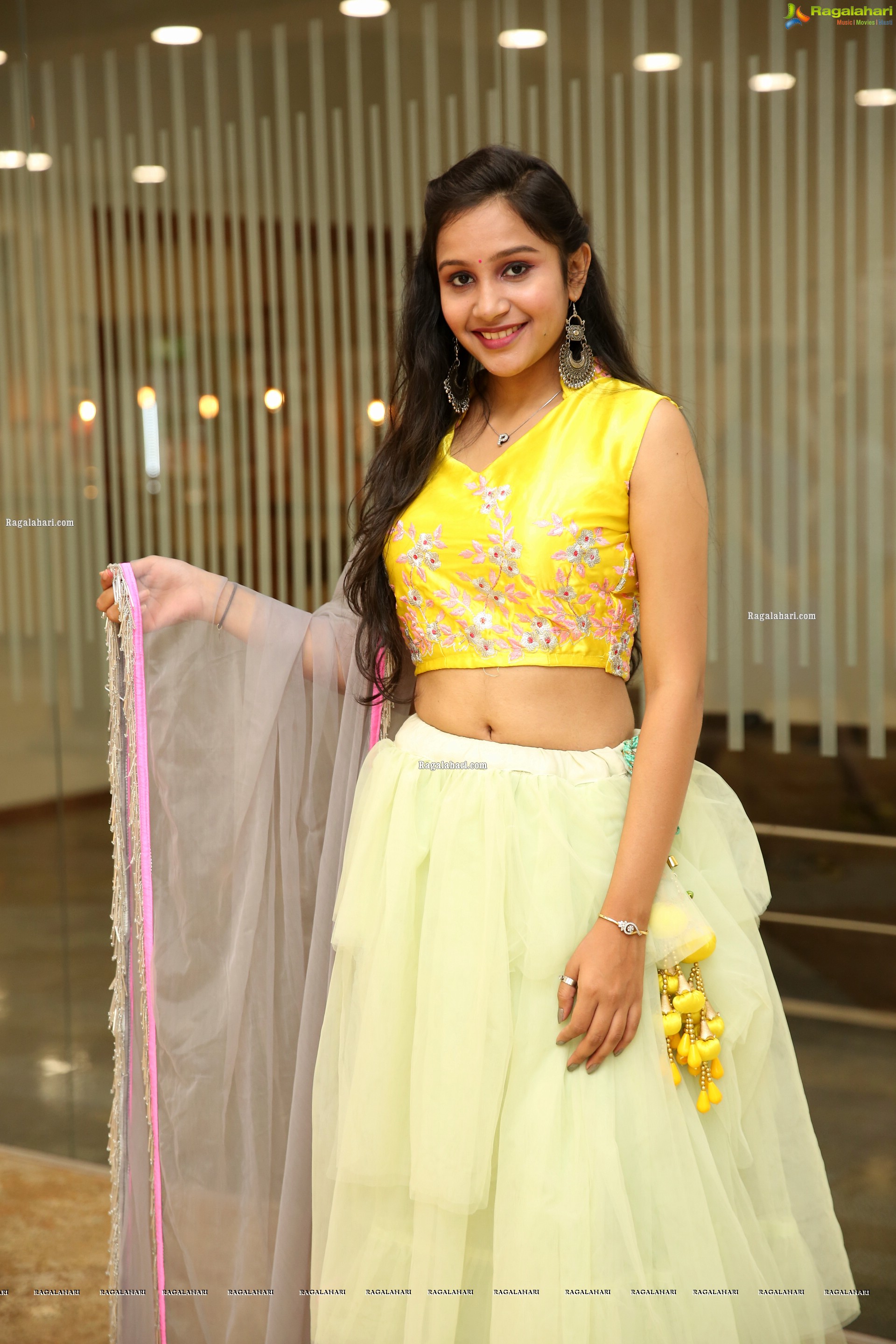 Priyancee Agarwal in Pastel Green Ruffle Lehenga and Yellow Crop Top, HD Photo Gallery