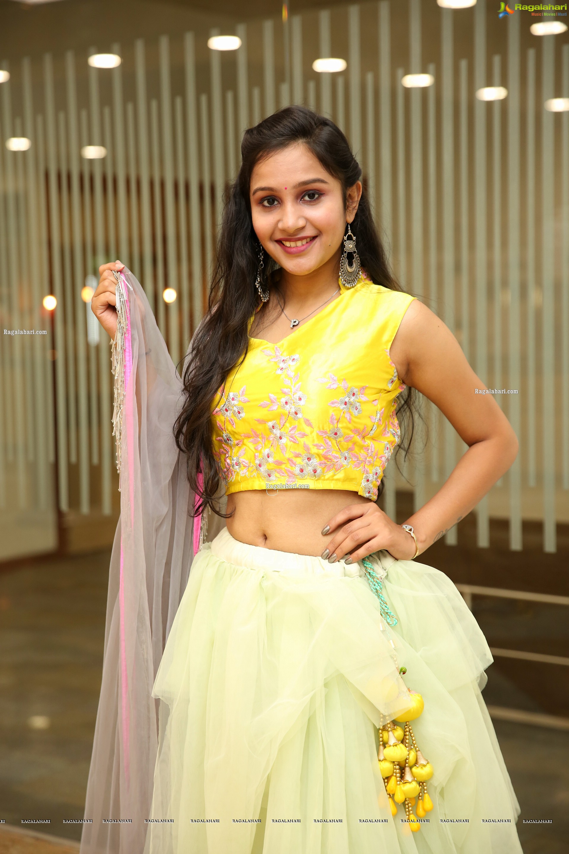 Priyancee Agarwal in Pastel Green Ruffle Lehenga and Yellow Crop Top, HD Photo Gallery