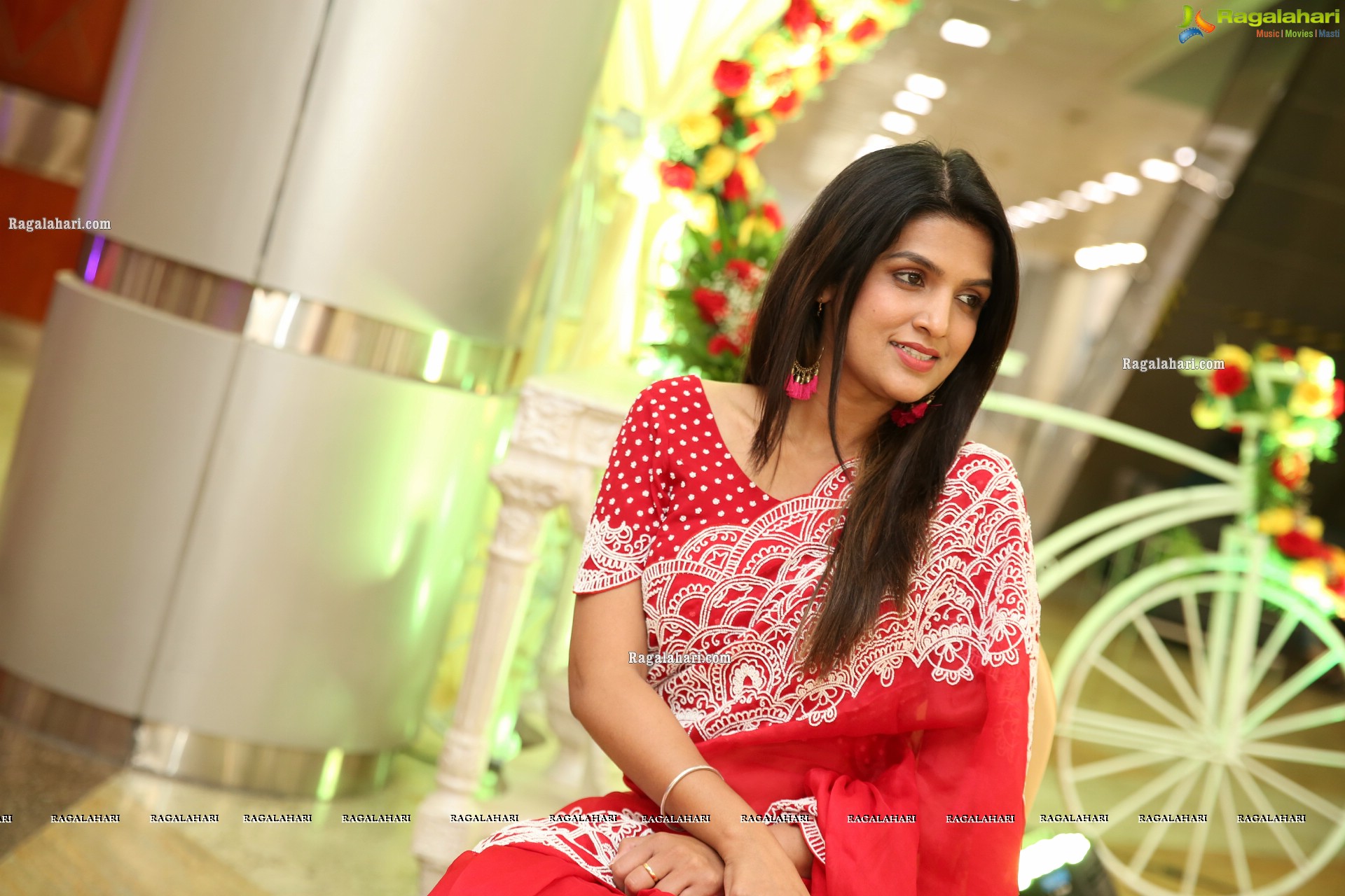 Ritu Biradar in Red Embellished Saree, HD Photo Gallery