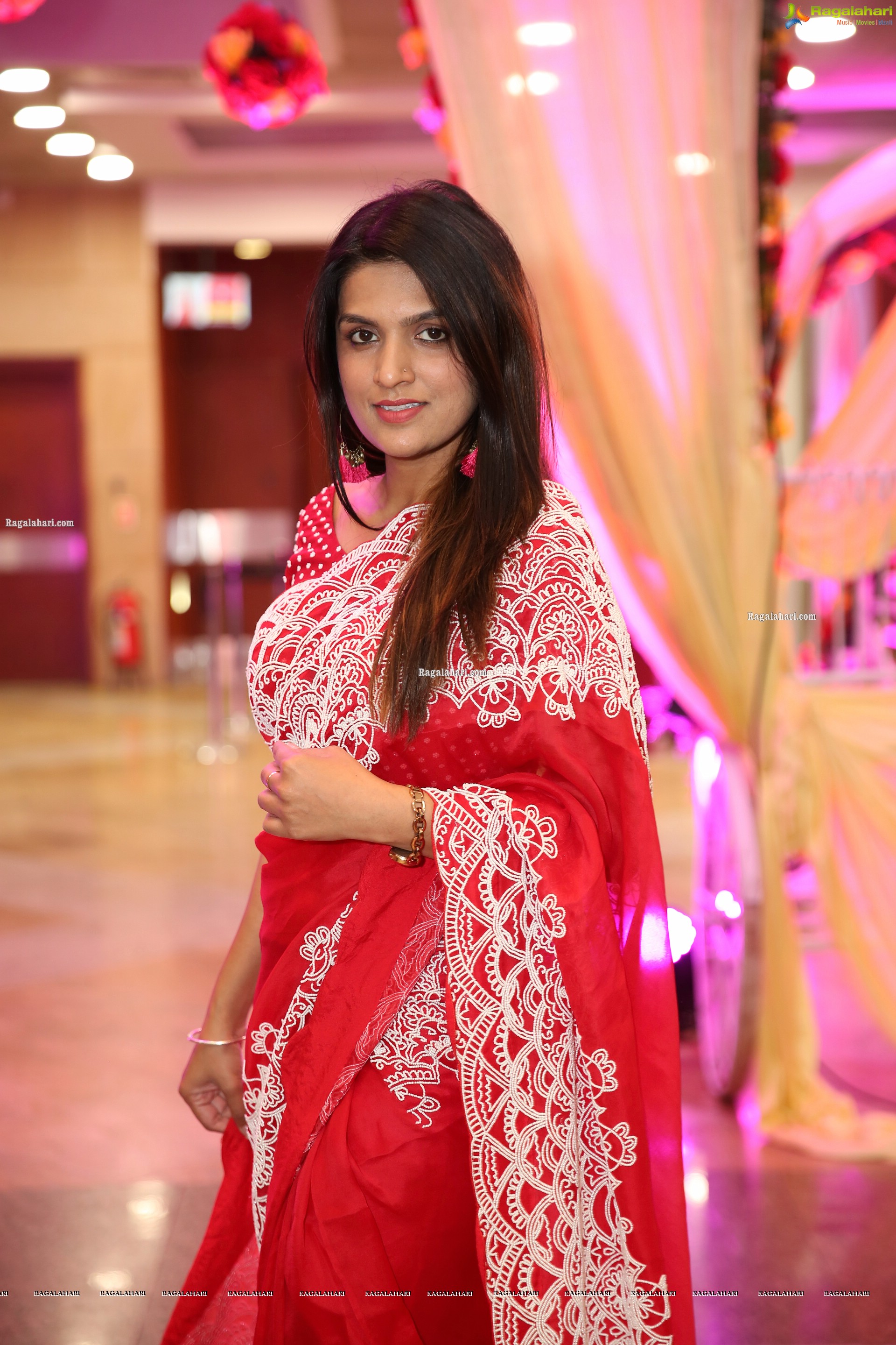 Ritu Biradar in Red Embellished Saree, HD Photo Gallery