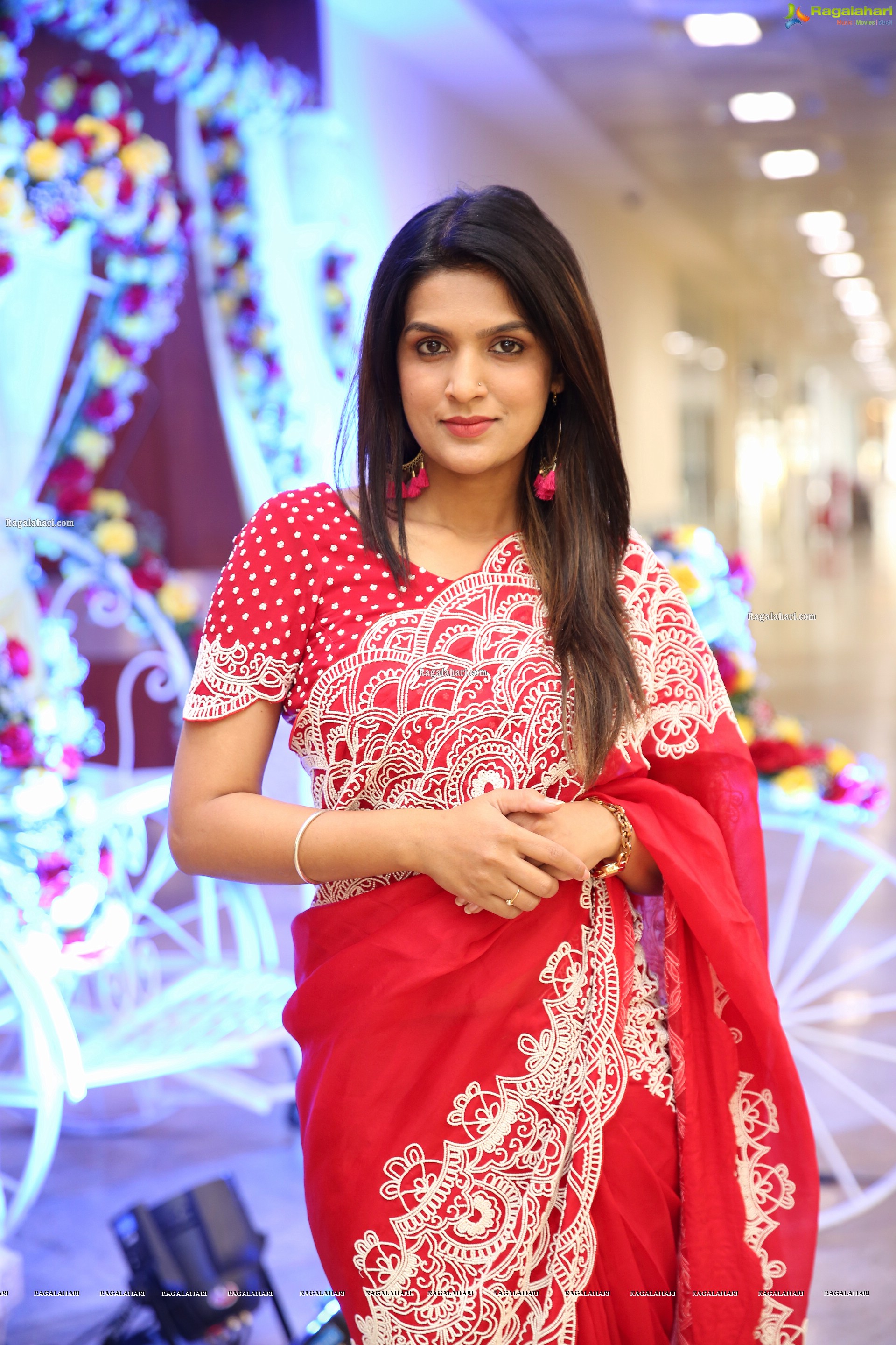 Ritu Biradar in Red Embellished Saree, HD Photo Gallery