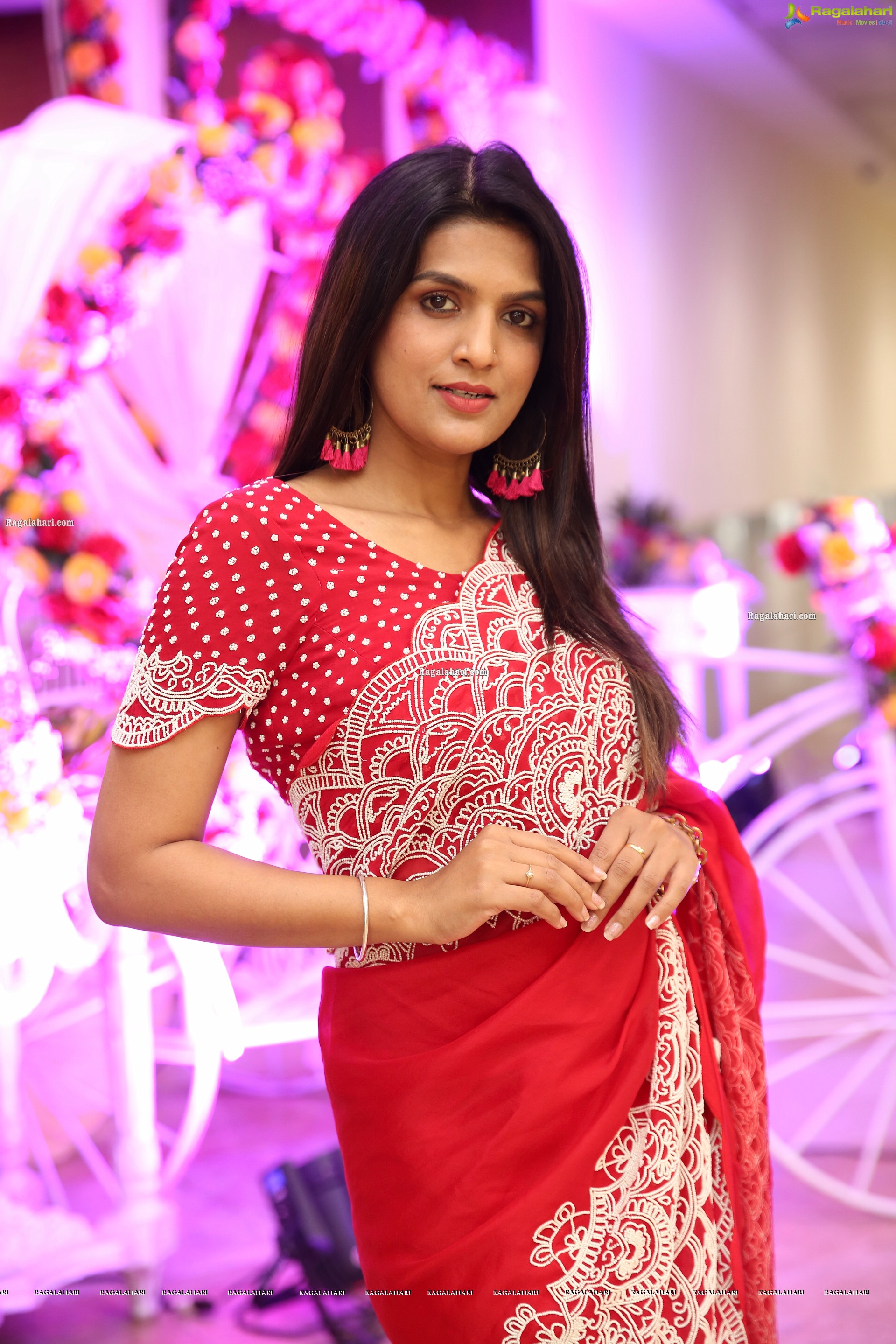 Ritu Biradar in Red Embellished Saree, HD Photo Gallery