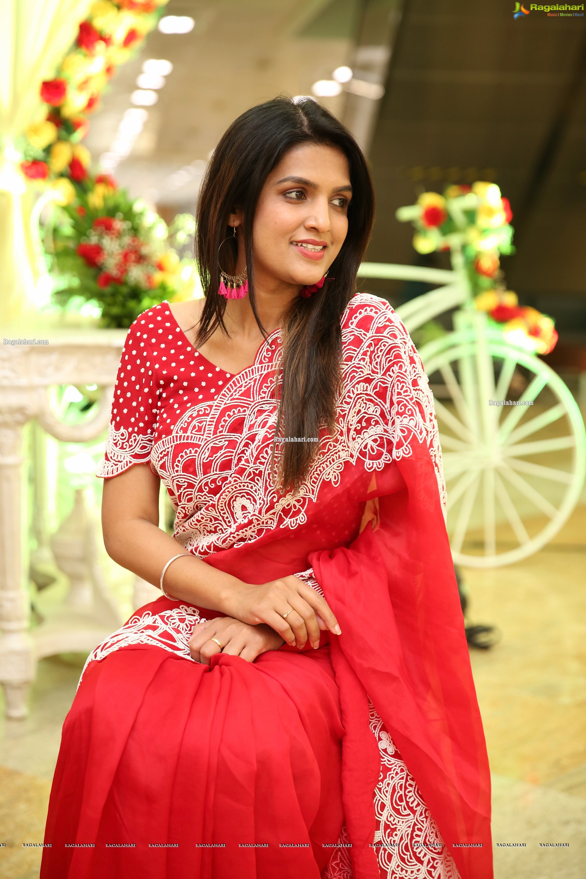 Ritu Biradar in Red Embellished Saree, HD Photo Gallery