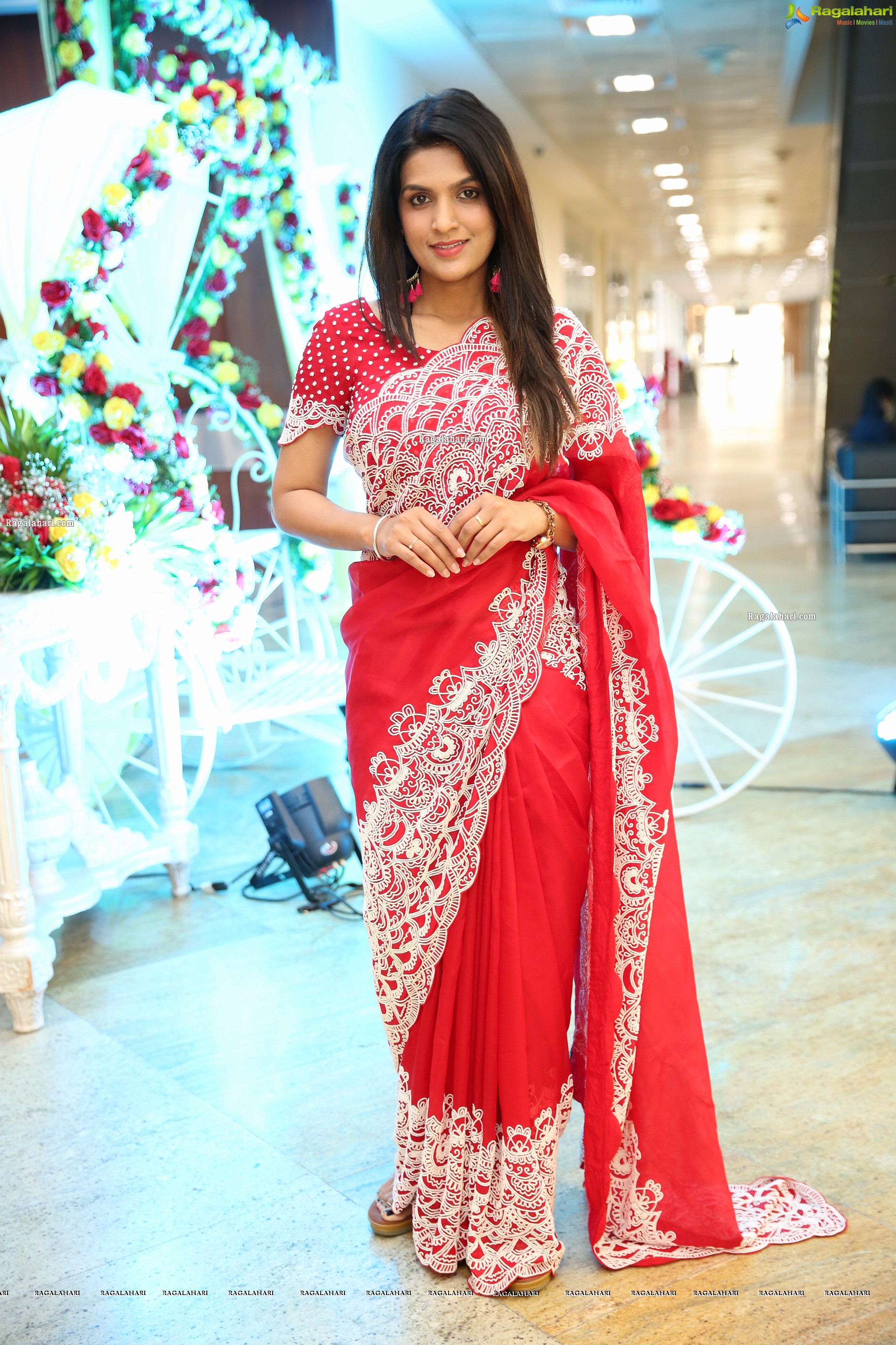 Ritu Biradar in Red Embellished Saree, HD Photo Gallery