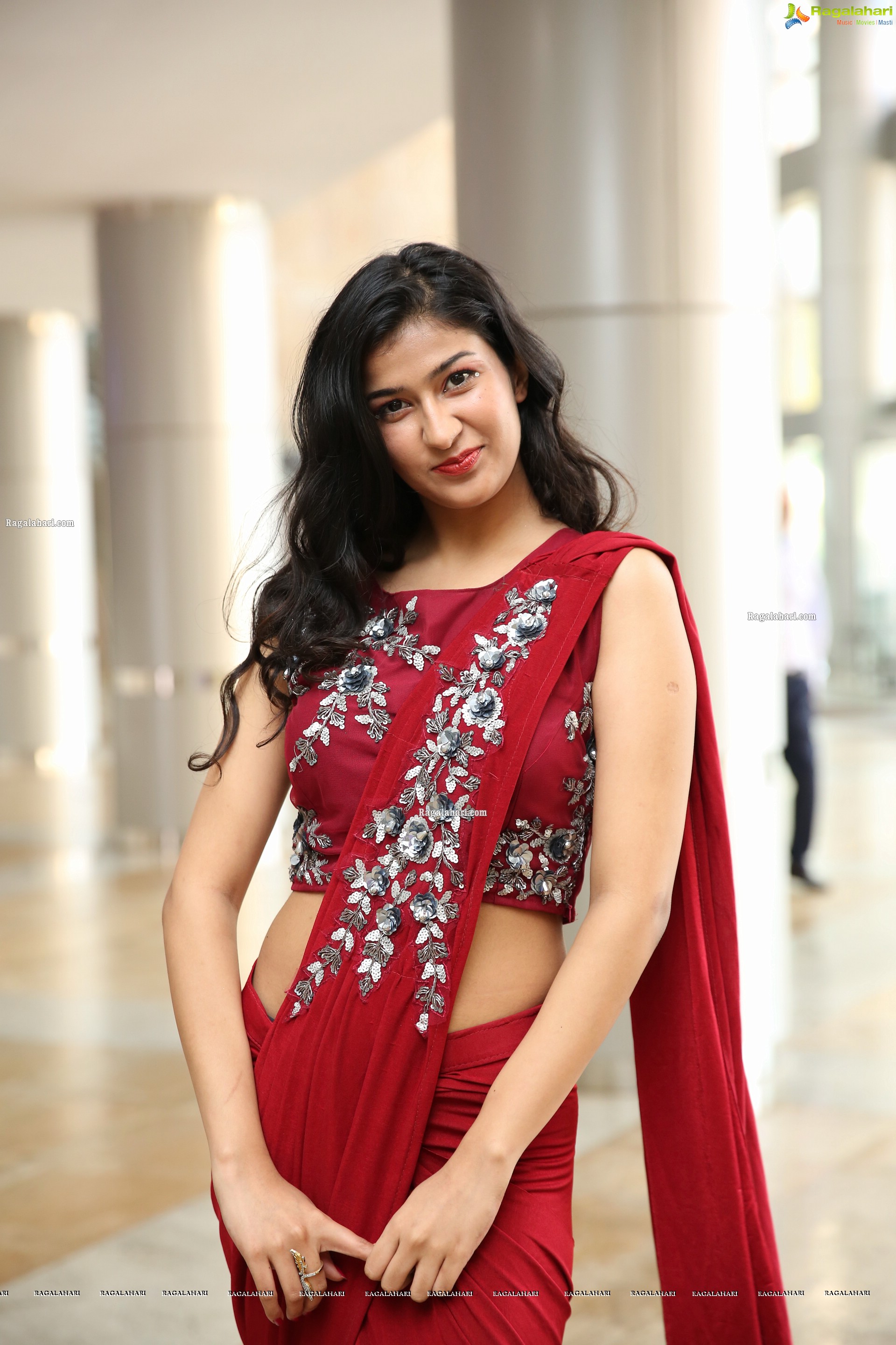 Riya Singh in Dazzling Red Designer Saree, HD Photo Gallery