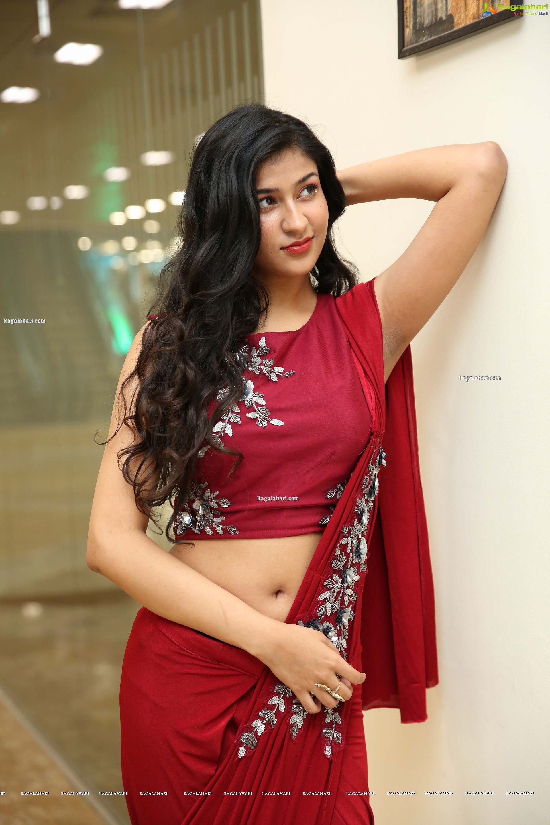 Riya Singh in Dazzling Red Designer Saree, HD Photo Gallery