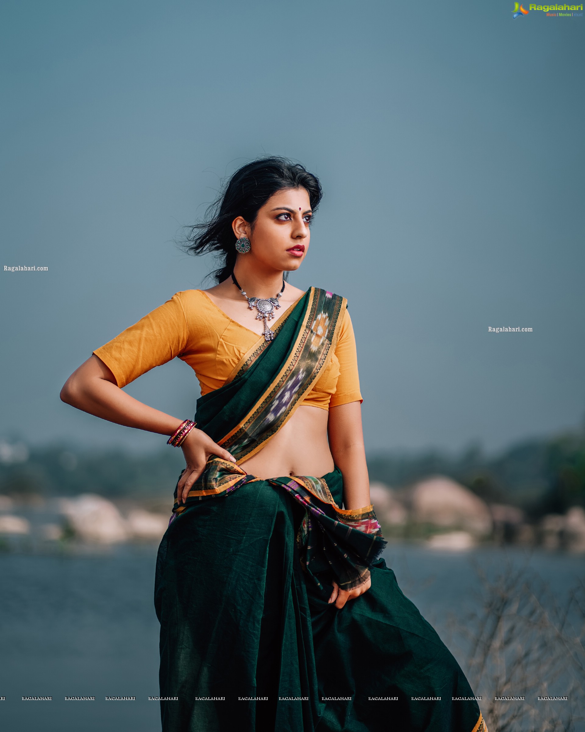 Sasha Singh in Village Belle Look in Green Saree, HD Photo gallery