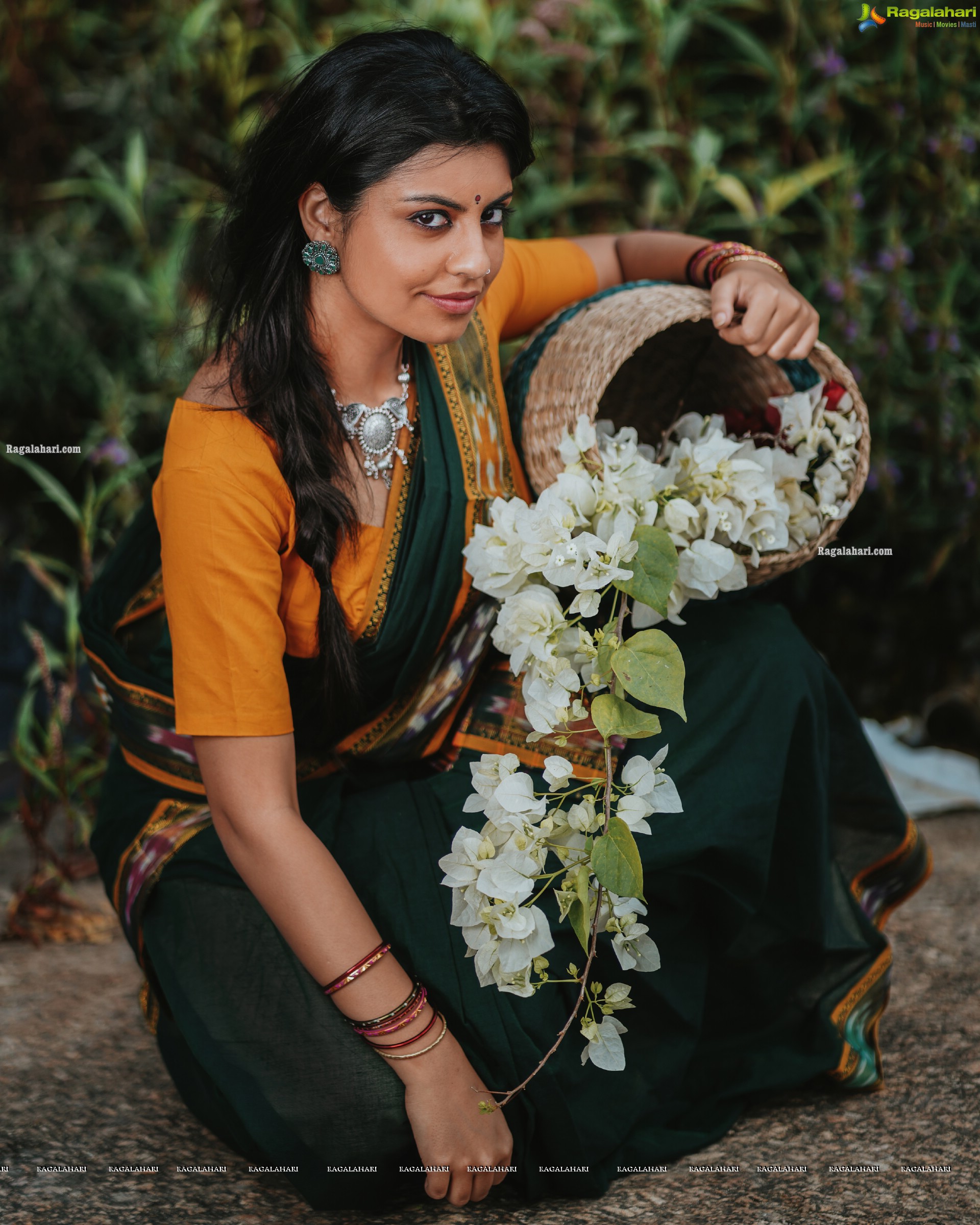 Sasha Singh in Village Belle Look in Green Saree, HD Photo gallery