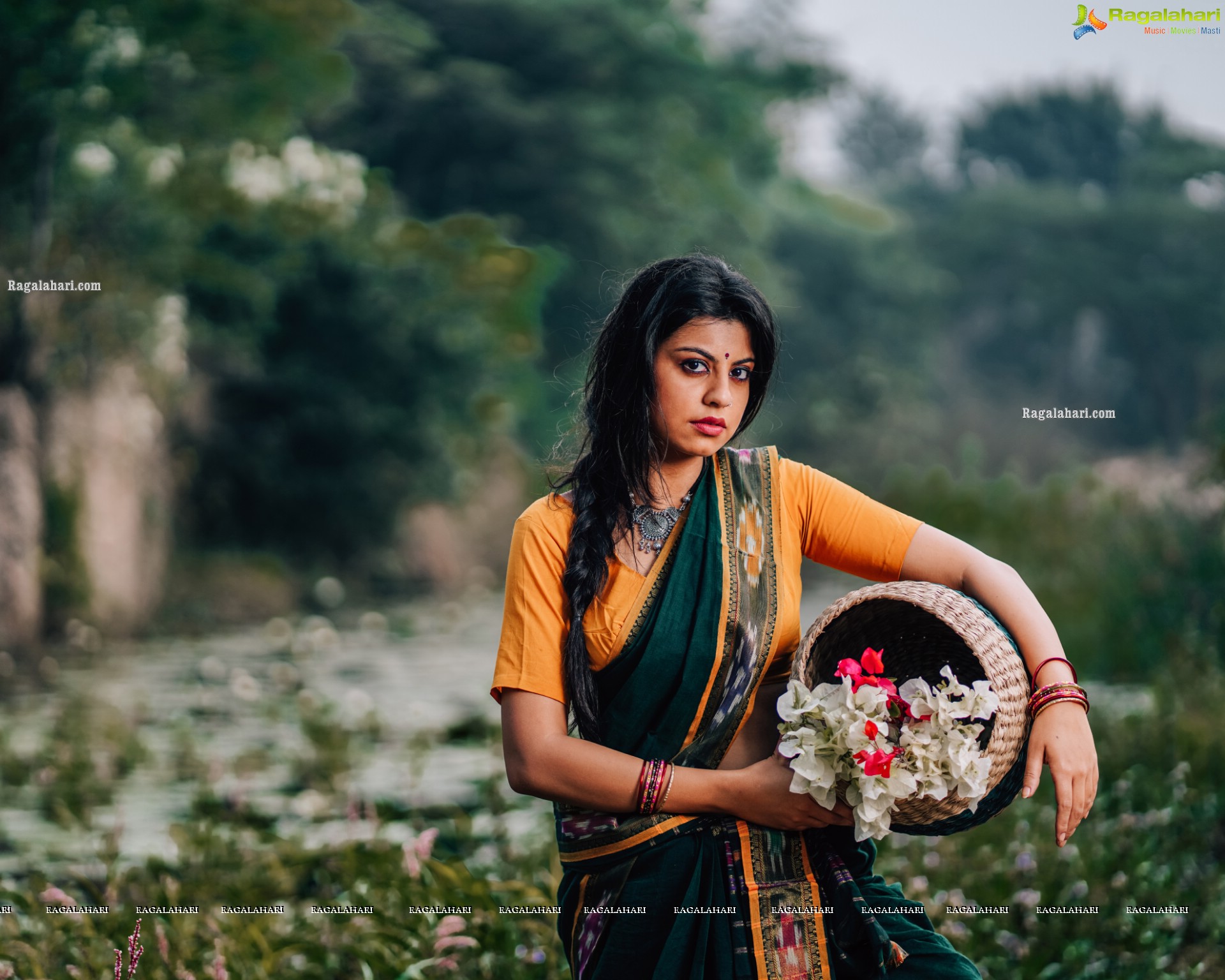 Sasha Singh in Village Belle Look in Green Saree, HD Photo gallery