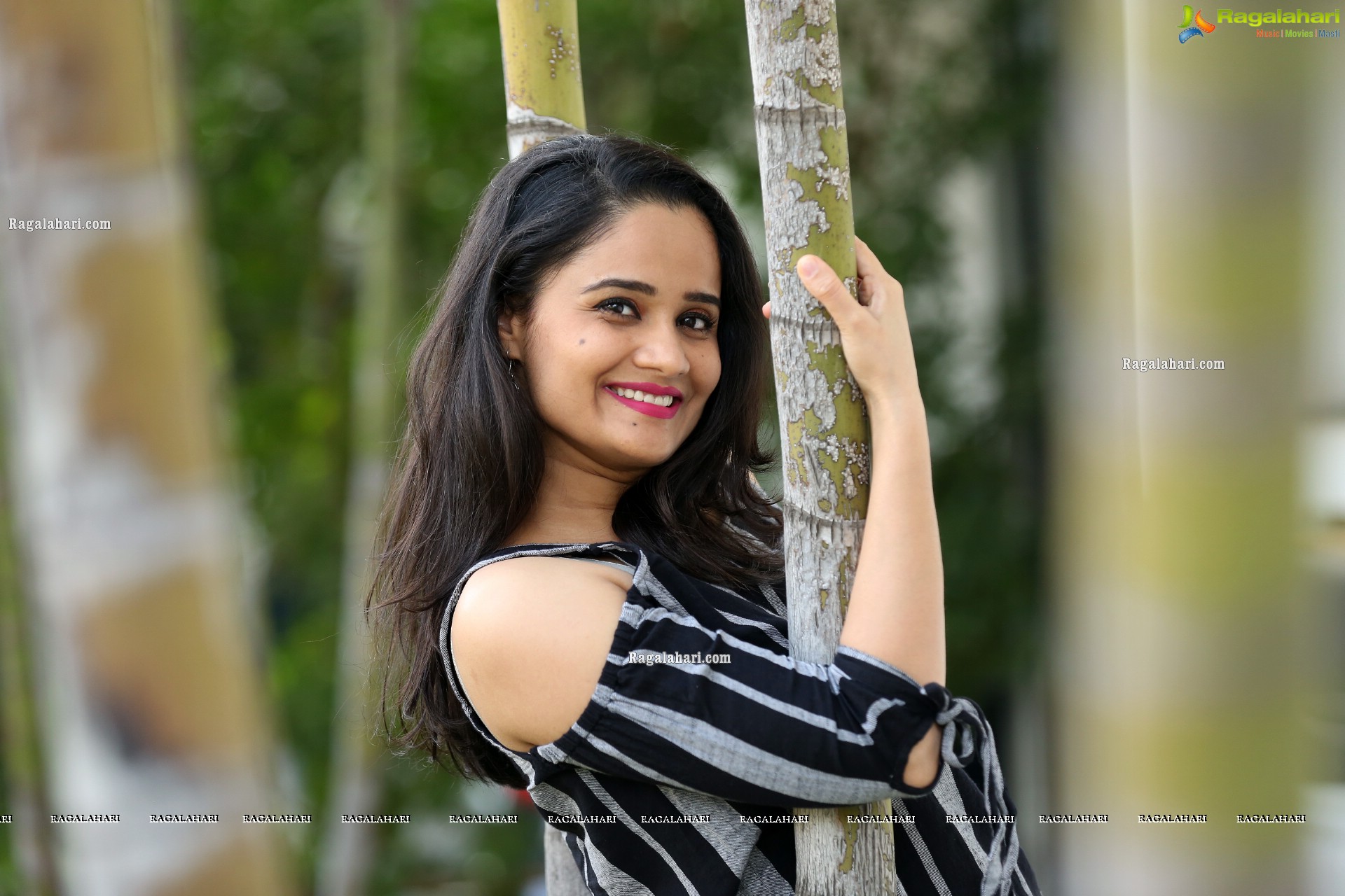 Usha Kurapati in Grey And Black Stripes Cold Shoulders Top, HD Photo Gallery