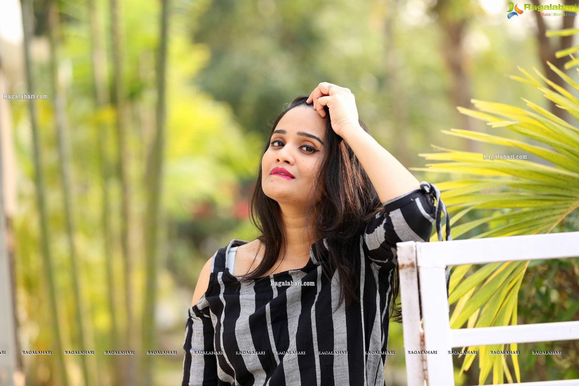 Usha Kurapati in Grey And Black Stripes Cold Shoulders Top, HD Photo Gallery