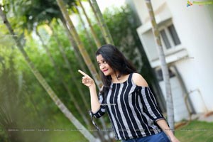 Usha Kurapati in Grey And Black Stripes Cold Shoulders Top