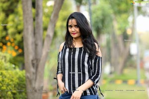 Usha Kurapati in Grey And Black Stripes Cold Shoulders Top