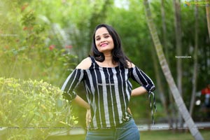 Usha Kurapati in Grey And Black Stripes Cold Shoulders Top