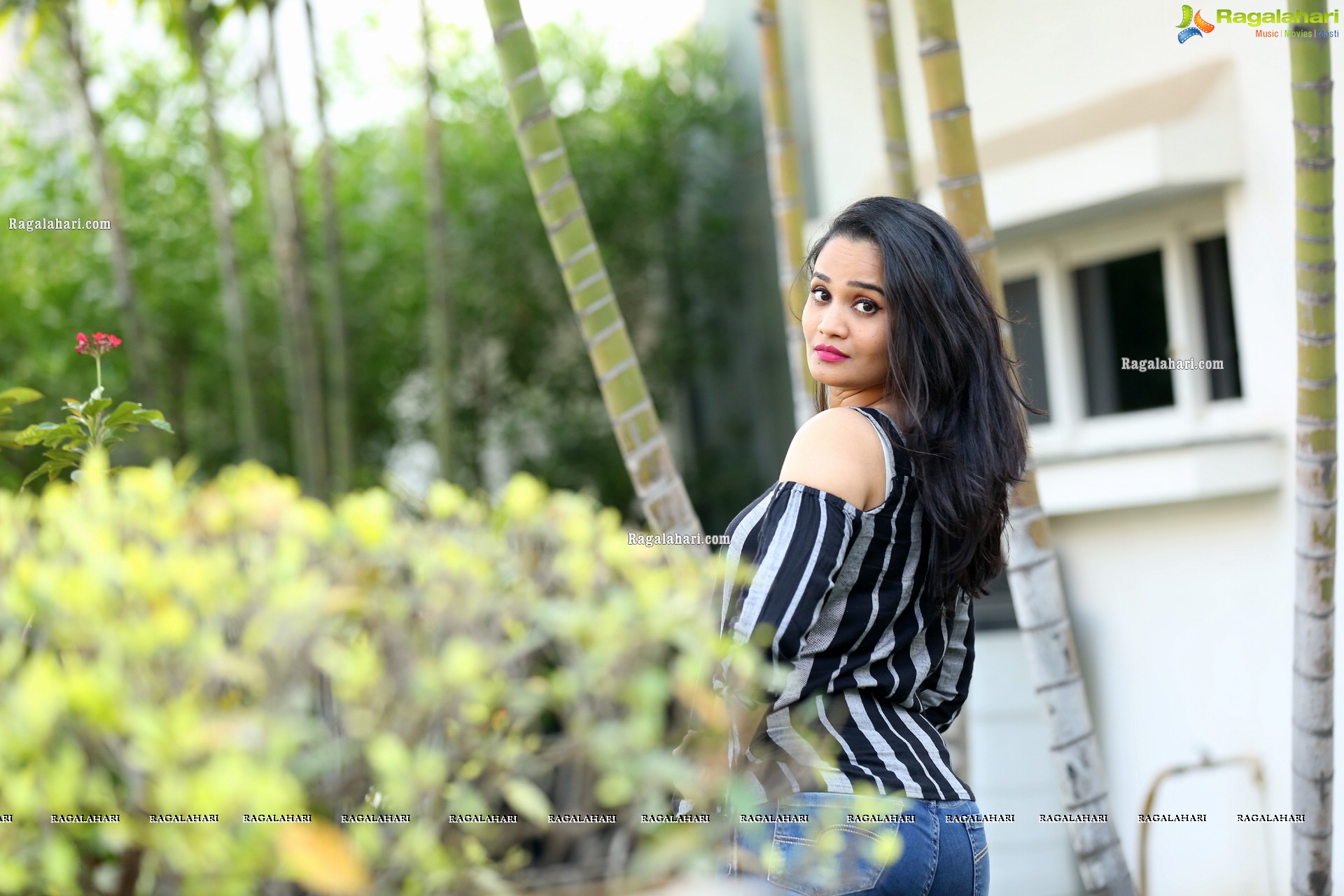 Usha Kurapati in Grey And Black Stripes Cold Shoulders Top, HD Photo Gallery