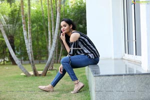 Usha Kurapati in Grey And Black Stripes Cold Shoulders Top