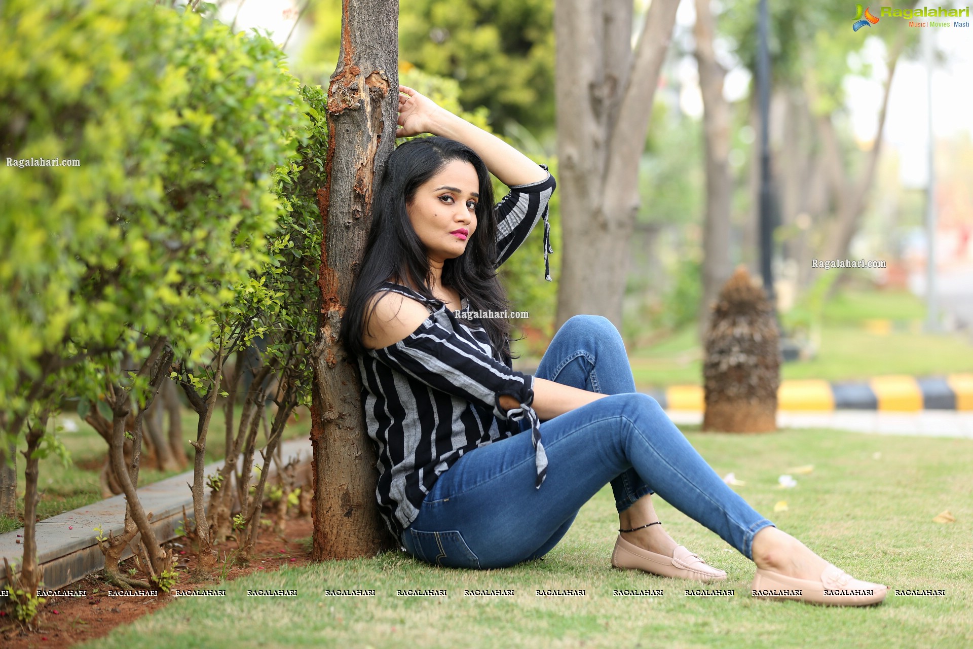 Usha Kurapati in Grey And Black Stripes Cold Shoulders Top, HD Photo Gallery