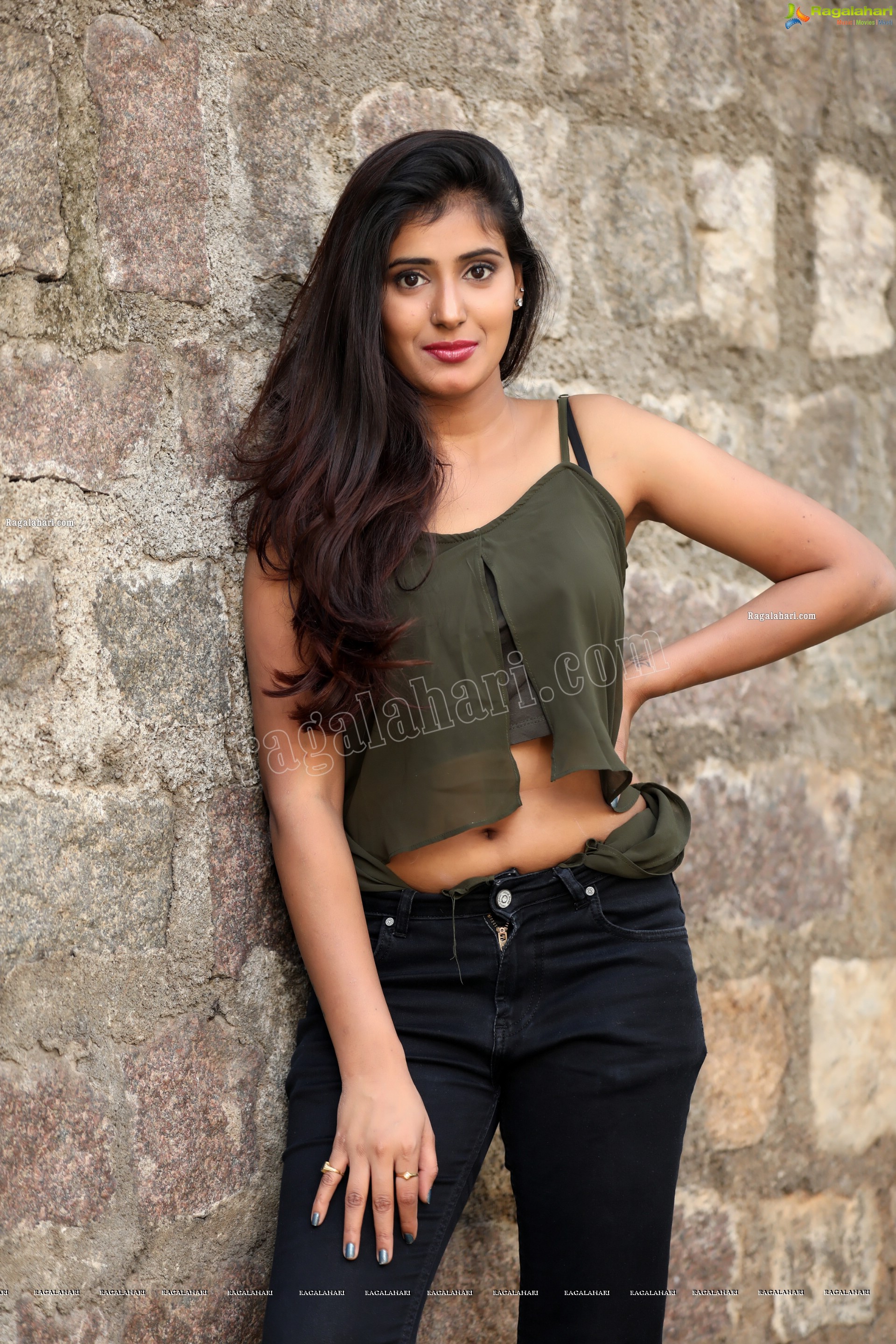 Aishwarya T in Military Green Crop Top and Jeans Exclusive Photo Shoot