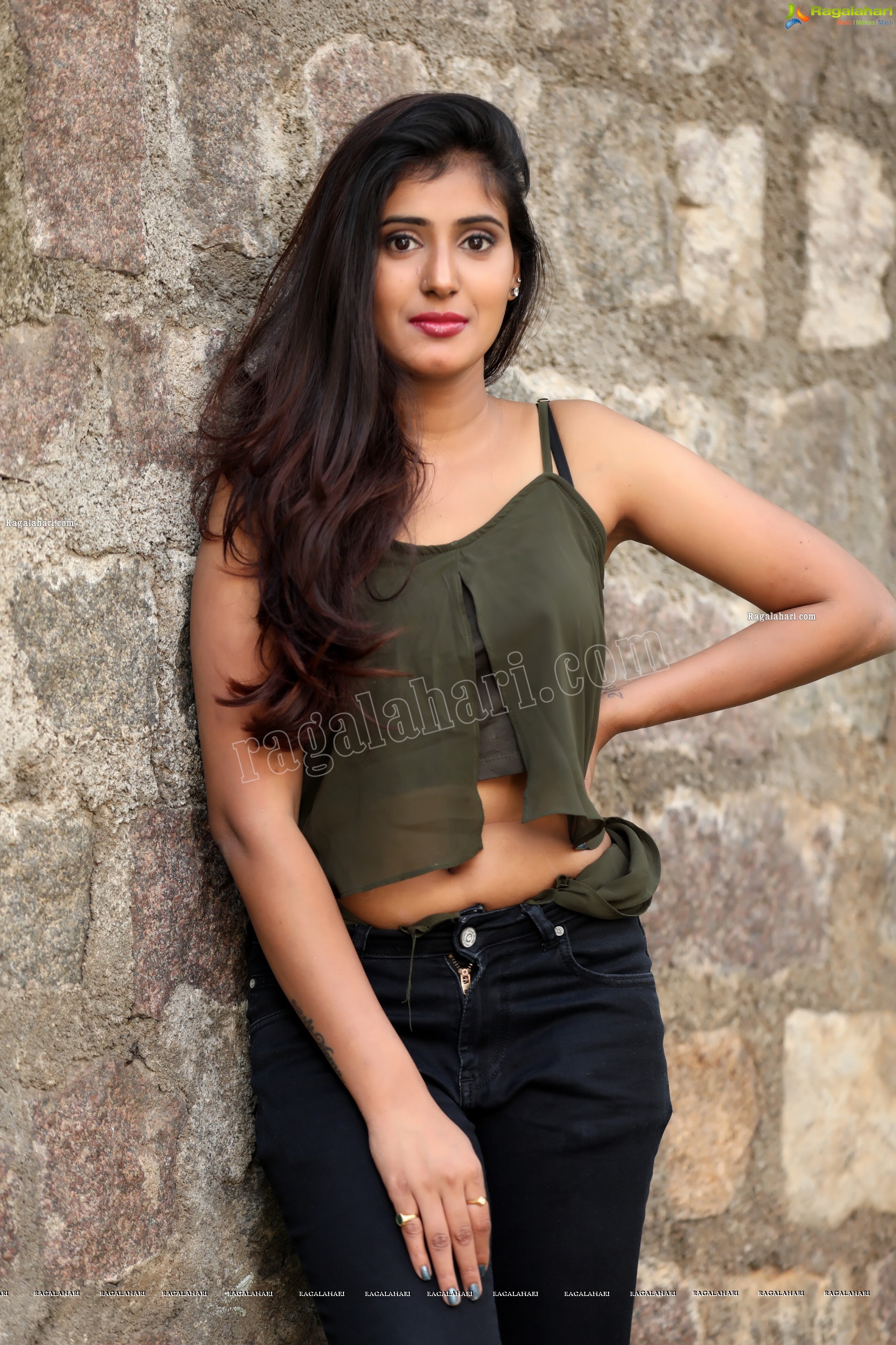 Aishwarya T in Military Green Crop Top and Jeans Exclusive Photo Shoot