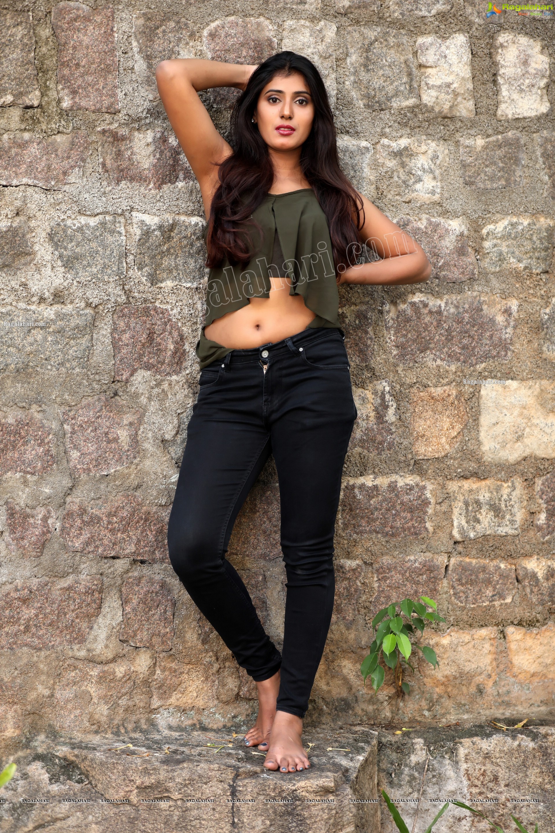 Aishwarya T in Military Green Crop Top and Jeans Exclusive Photo Shoot