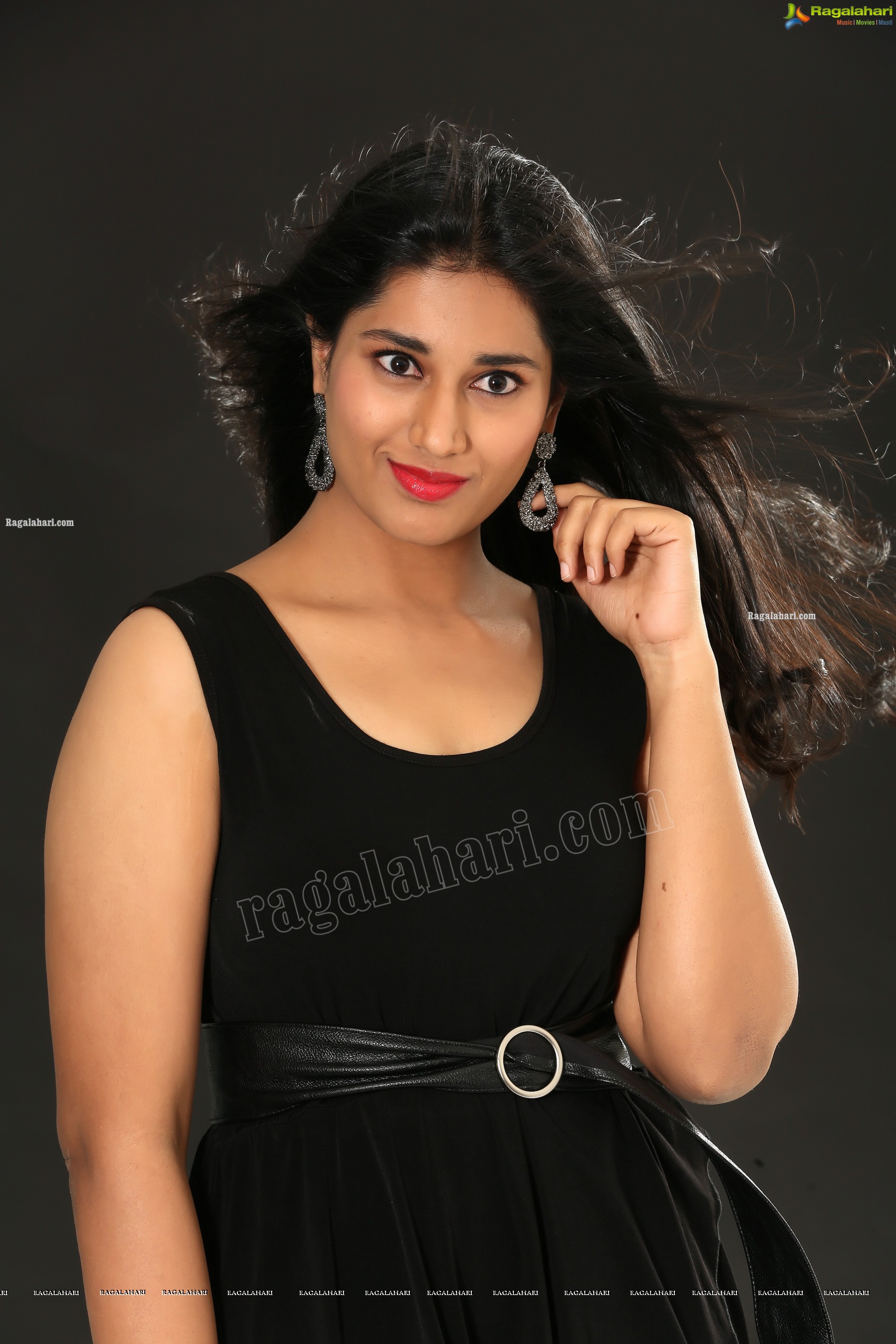 Akhila Ram in Black Sleeveless Tank High-Low-Hem Dress, Exclusive Photo Shoot