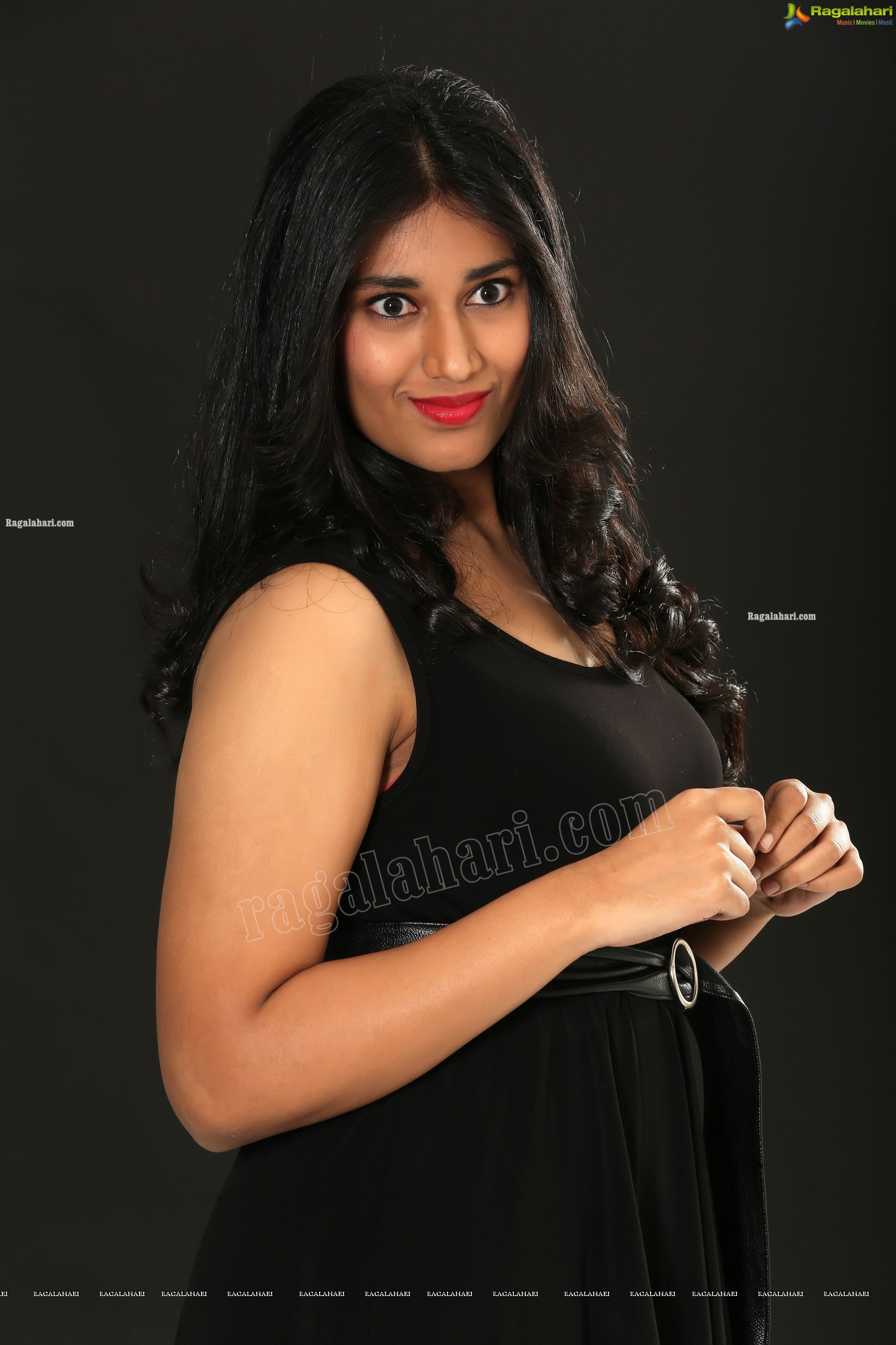 Akhila Ram in Black Sleeveless Tank High-Low-Hem Dress, Exclusive Photo Shoot