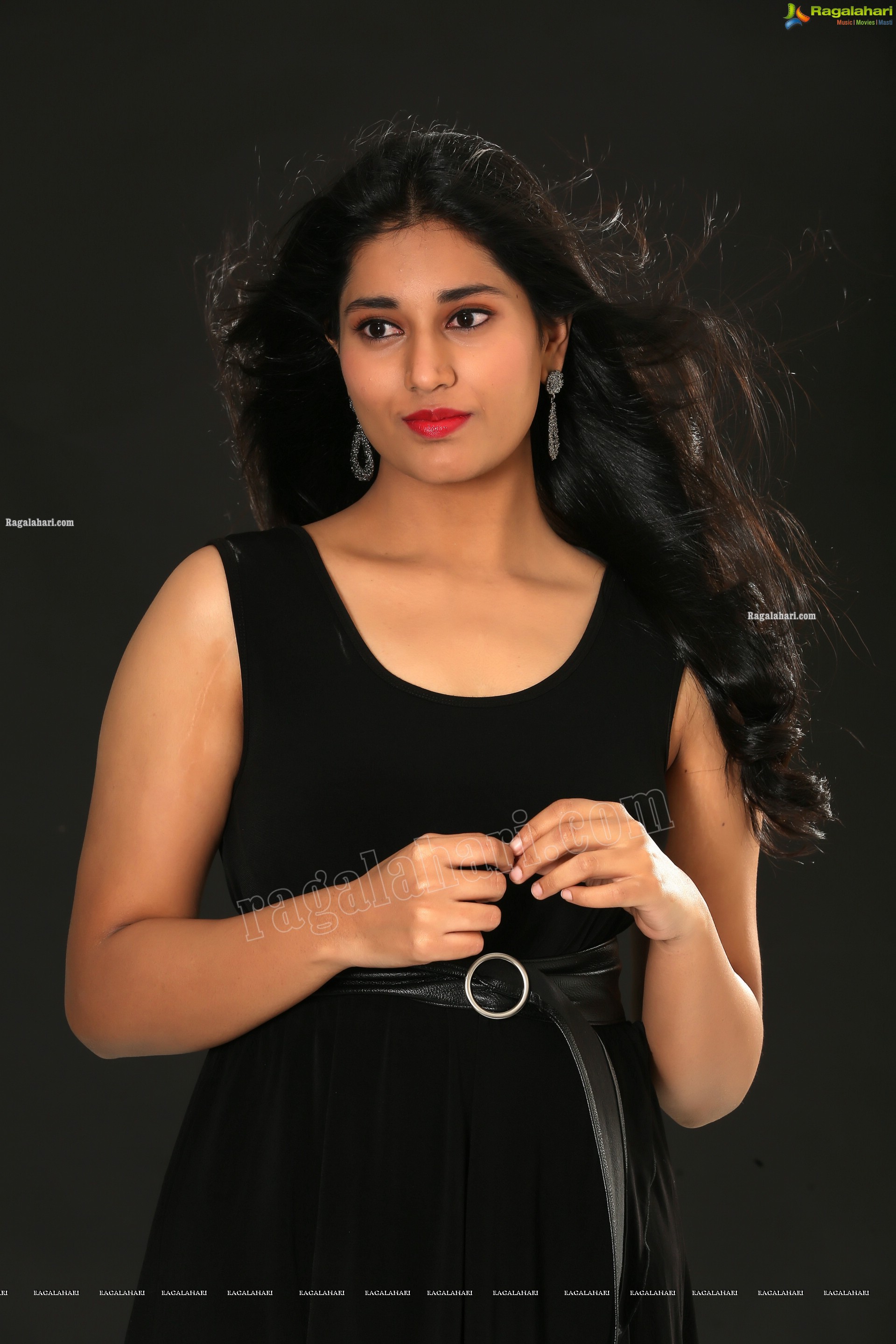 Akhila Ram in Black Sleeveless Tank High-Low-Hem Dress, Exclusive Photo Shoot