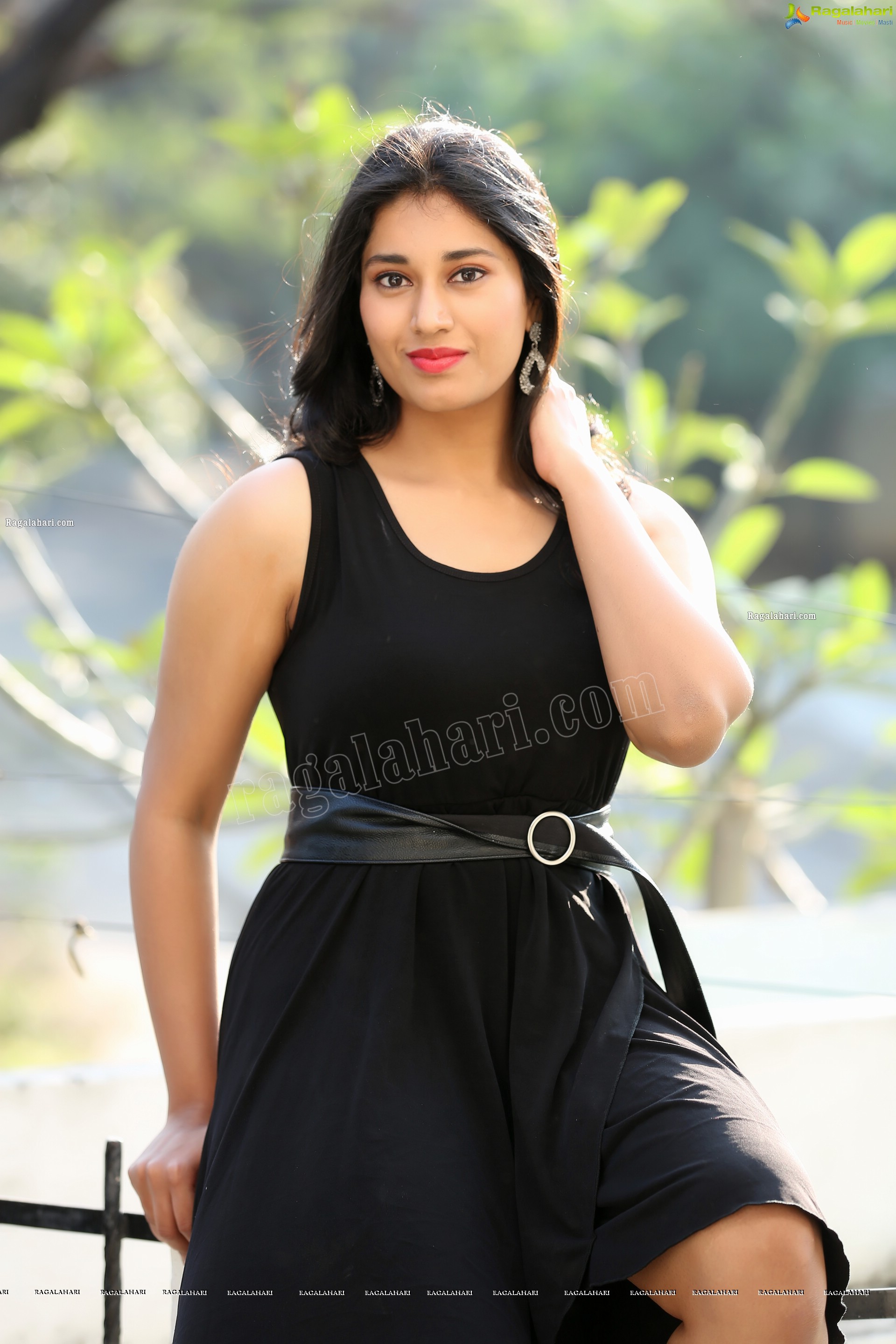 Akhila Ram in Black Sleeveless Tank High-Low-Hem Dress, Exclusive Photo Shoot