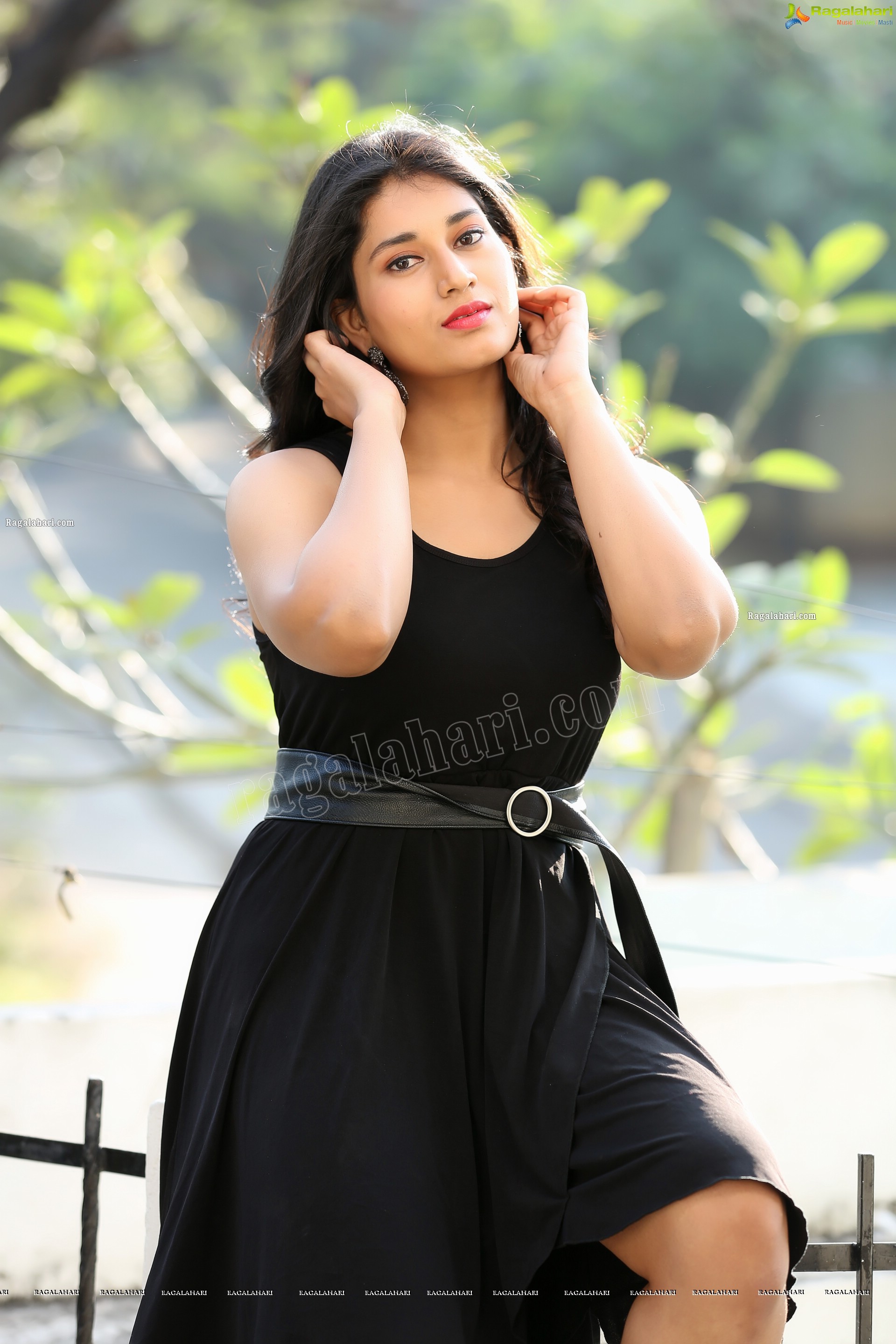 Akhila Ram in Black Sleeveless Tank High-Low-Hem Dress, Exclusive Photo Shoot