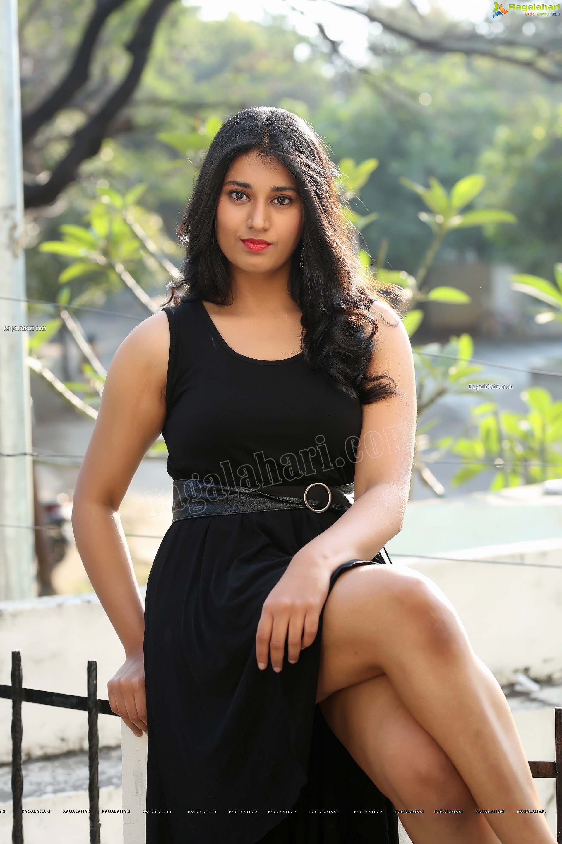 Akhila Ram in Black Sleeveless Tank High-Low-Hem Dress, Exclusive Photo Shoot