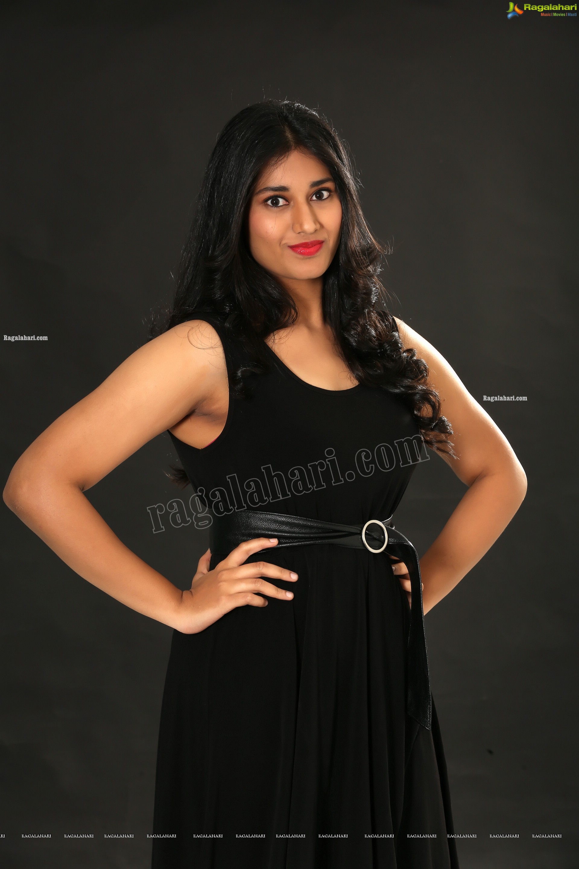 Akhila Ram in Black Sleeveless Tank High-Low-Hem Dress, Exclusive Photo Shoot