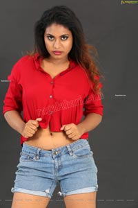 Priyanka Augustin in Button Down Crop Top and Denim Shorts