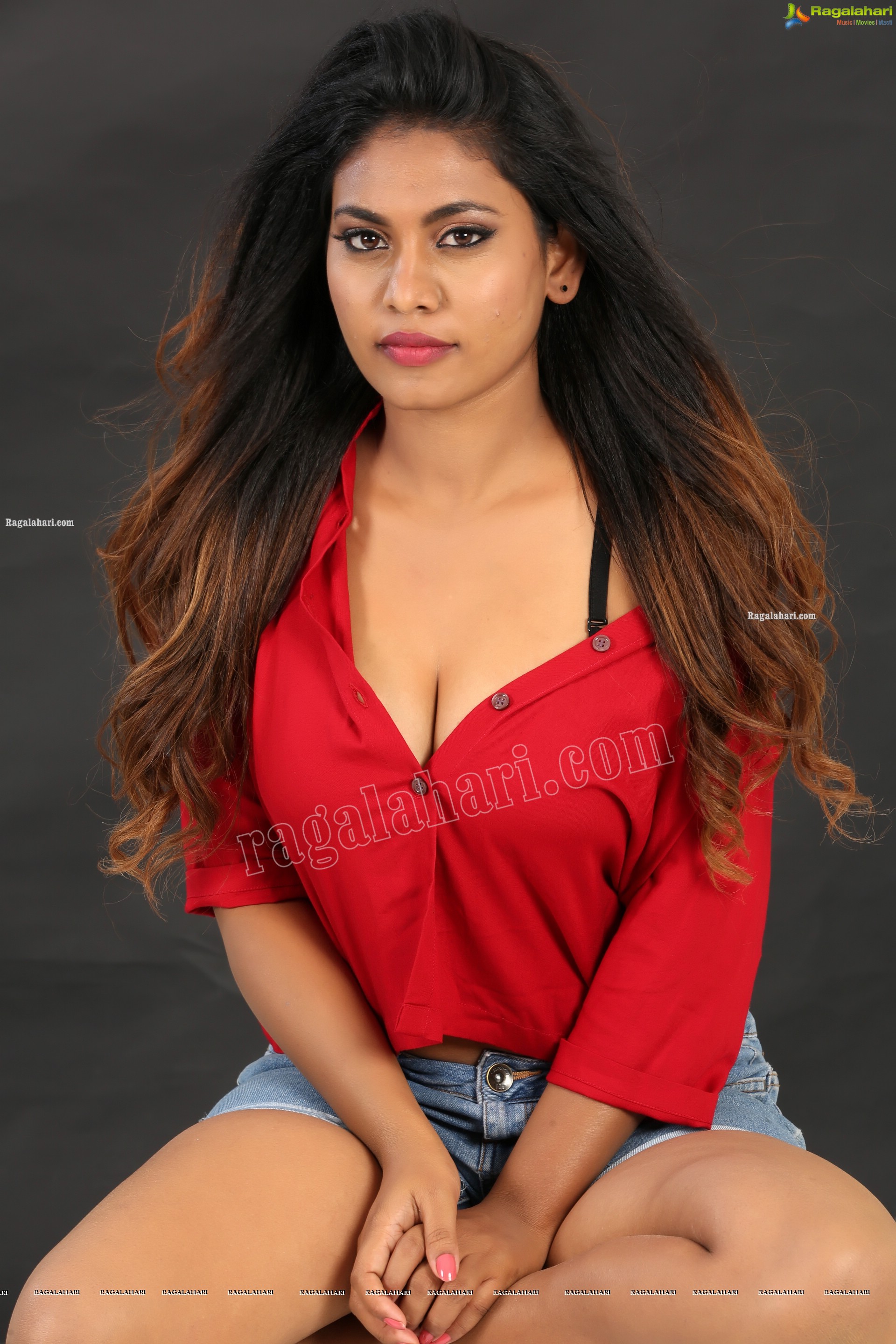 Priyanka Augustin in Red Button Down Crop Top and Denim Shorts, Exclusive Photo Shoot