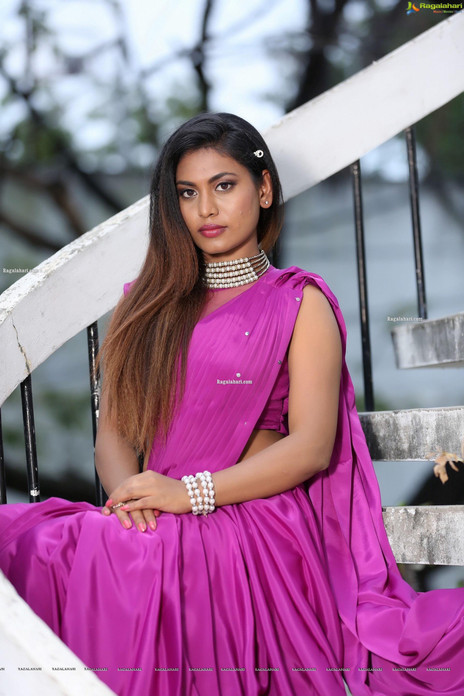 Priyanka Augustin in Purplish Pink Saree, Exclusive Photo Shoot