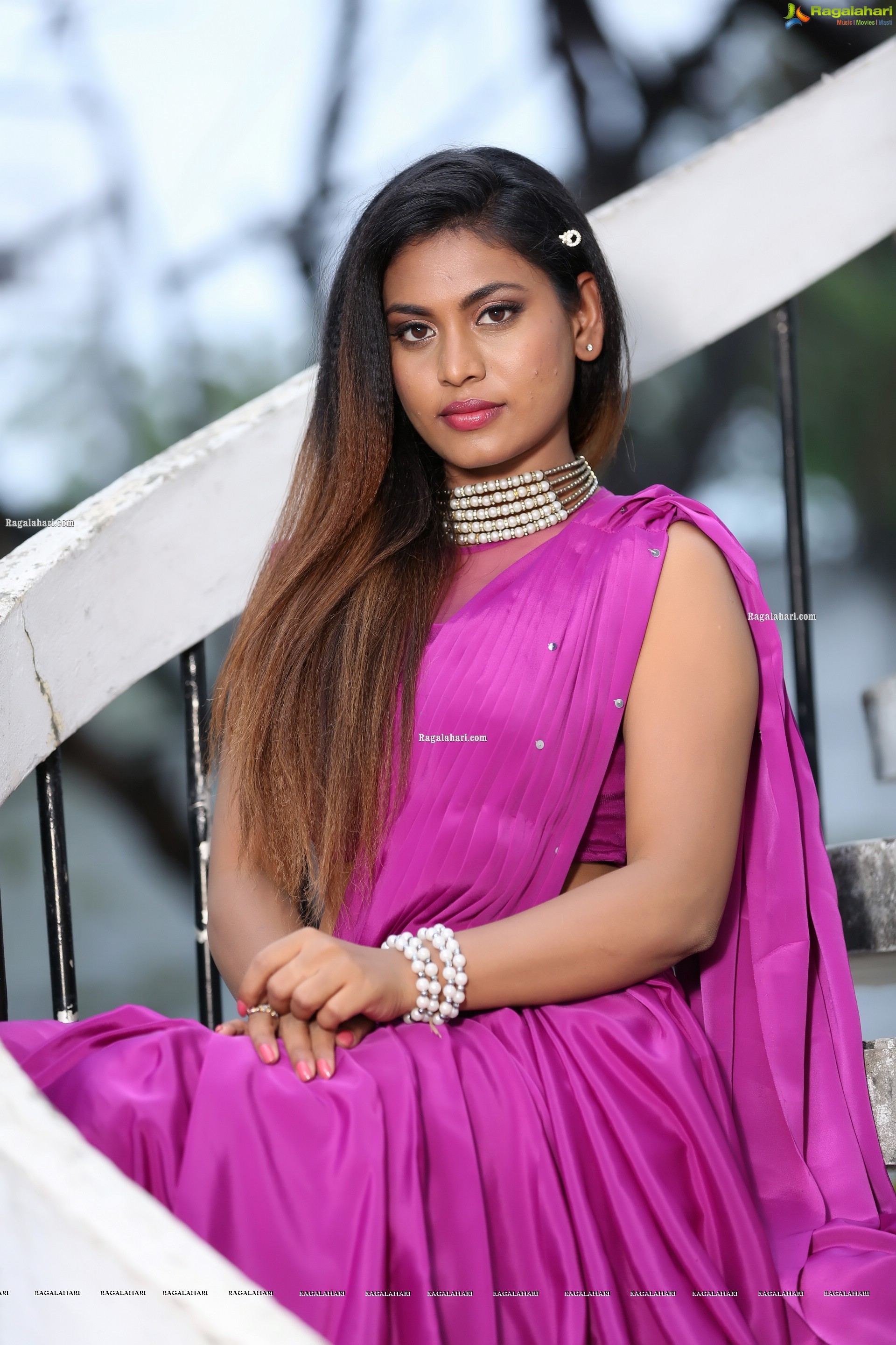 Priyanka Augustin in Purplish Pink Saree, Exclusive Photo Shoot