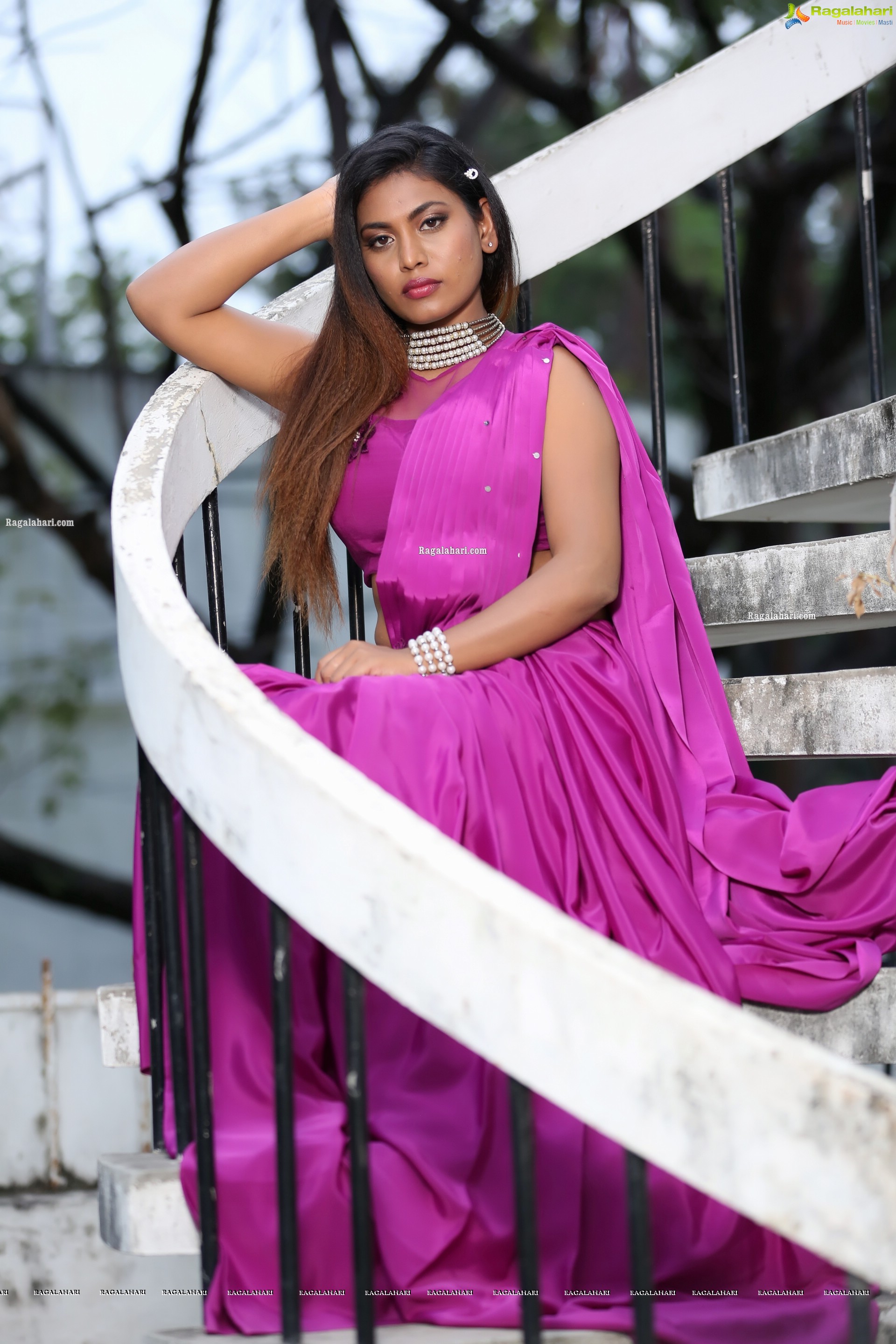 Priyanka Augustin in Purplish Pink Saree, Exclusive Photo Shoot