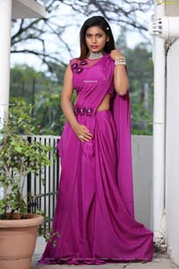 Priyanka Augustin in Purplish Pink Saree Exclusive