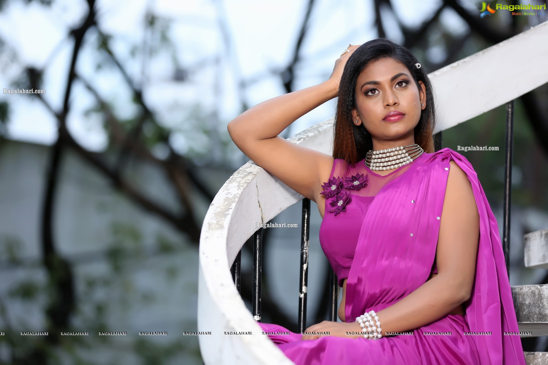 Priyanka Augustin in Purplish Pink Saree, Exclusive Photo Shoot