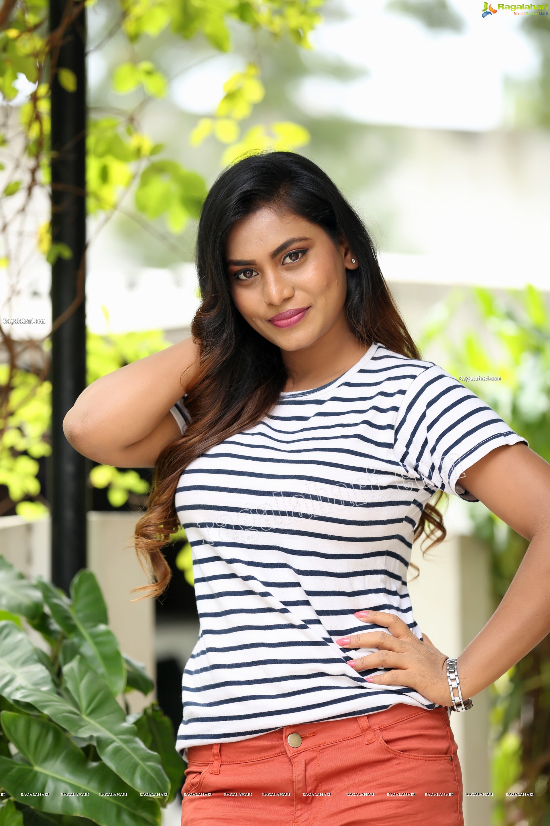 Priyanka Augustin in White Striped Top and Shorts, Exclusive Photo Shoot