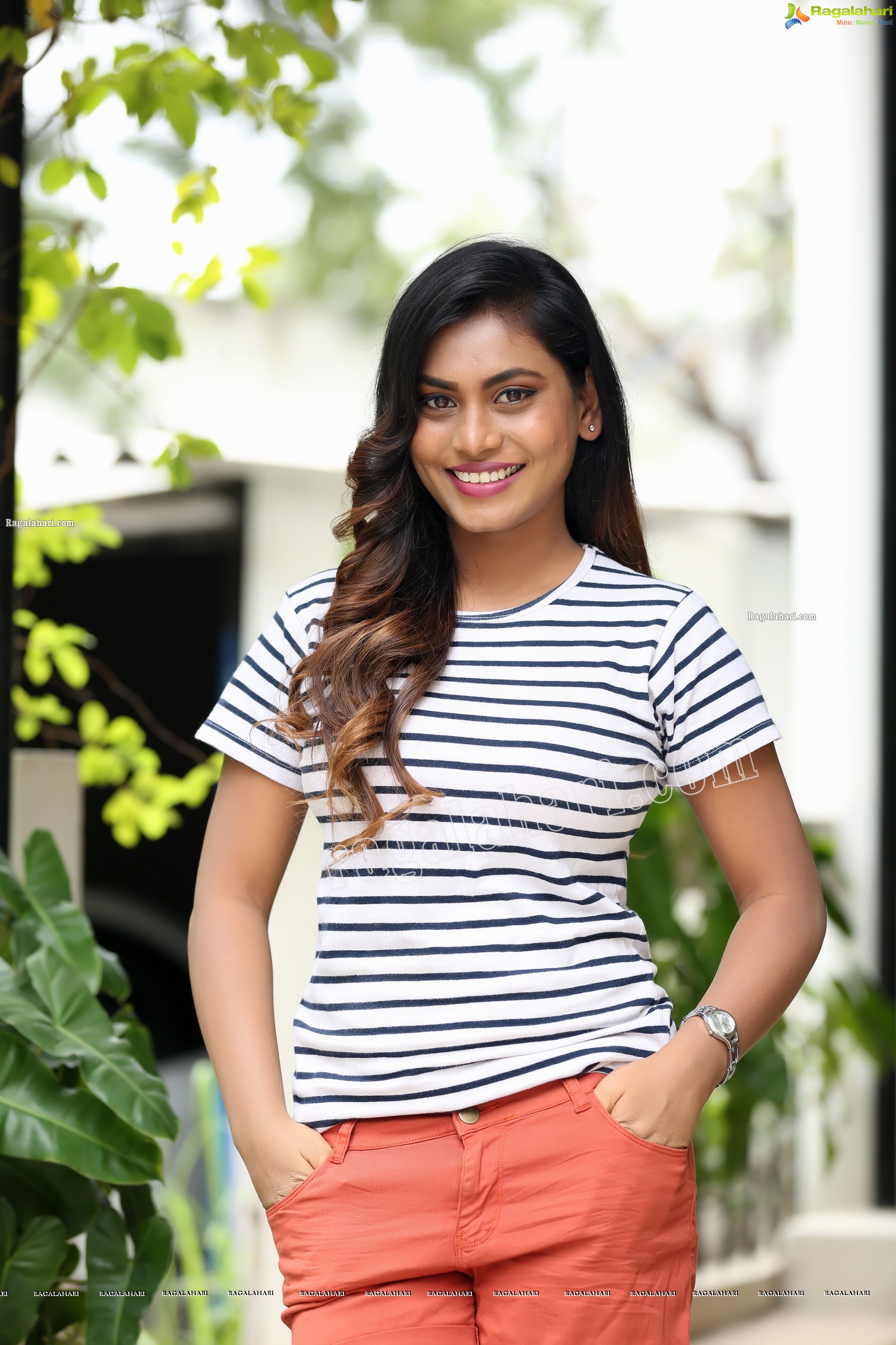 Priyanka Augustin in White Striped Top and Shorts, Exclusive Photo Shoot