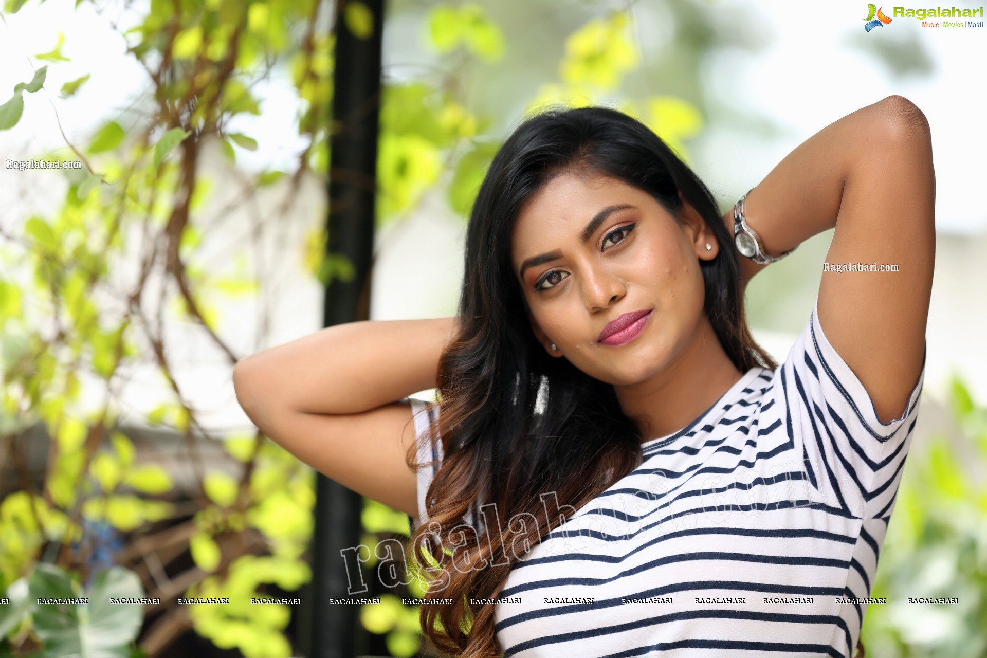 Priyanka Augustin in White Striped Top and Shorts, Exclusive Photo Shoot