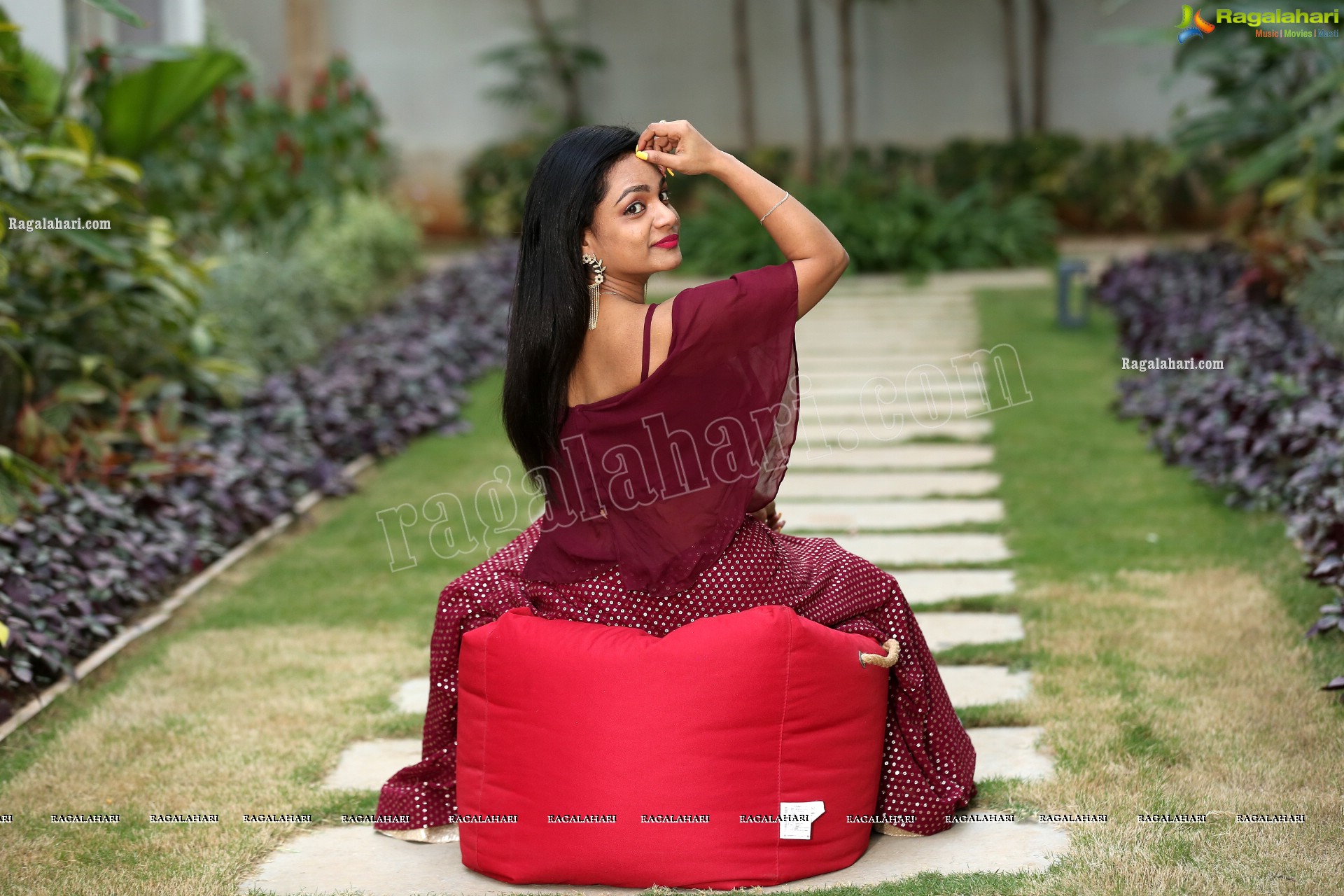 Sailaja in Burgundy Spaghetti Strap Cami Top and Skirt, Exclusive Photo Shoot